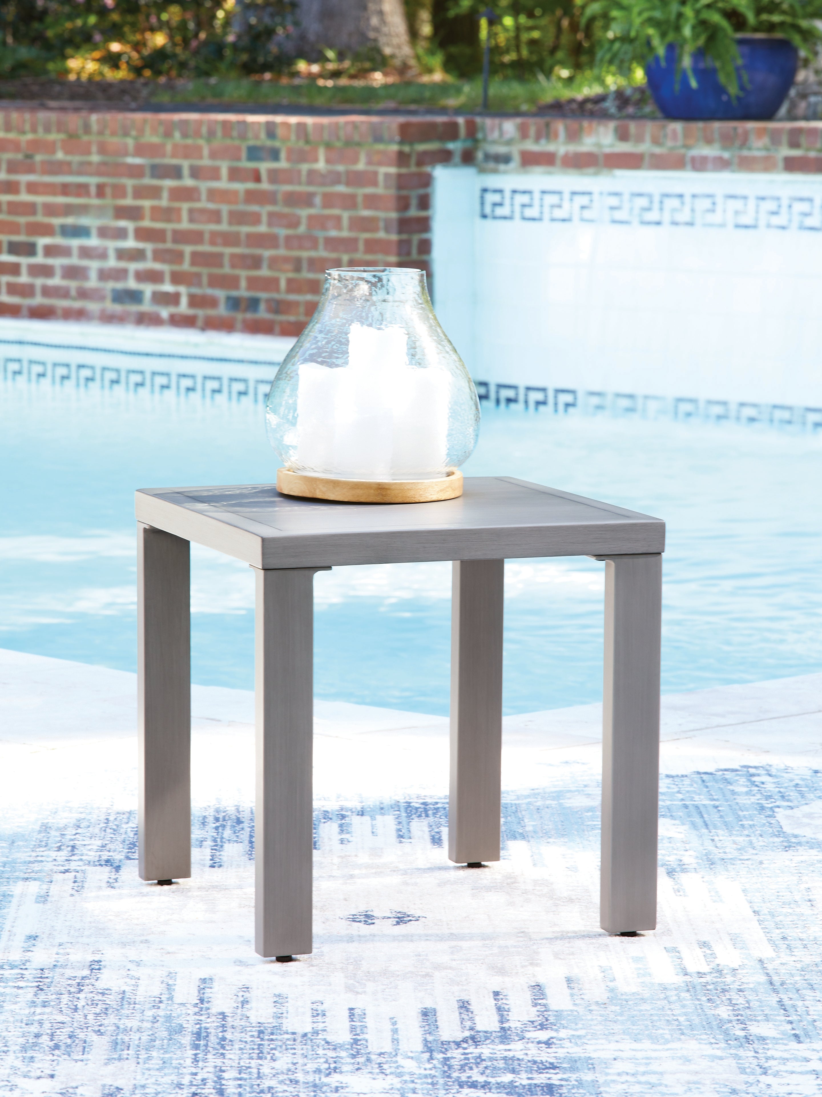 Fine Furniture & Decor - Ashley Furniture - Half Moon Beach Outdoor - Square End Table / Gray - PCP418-702