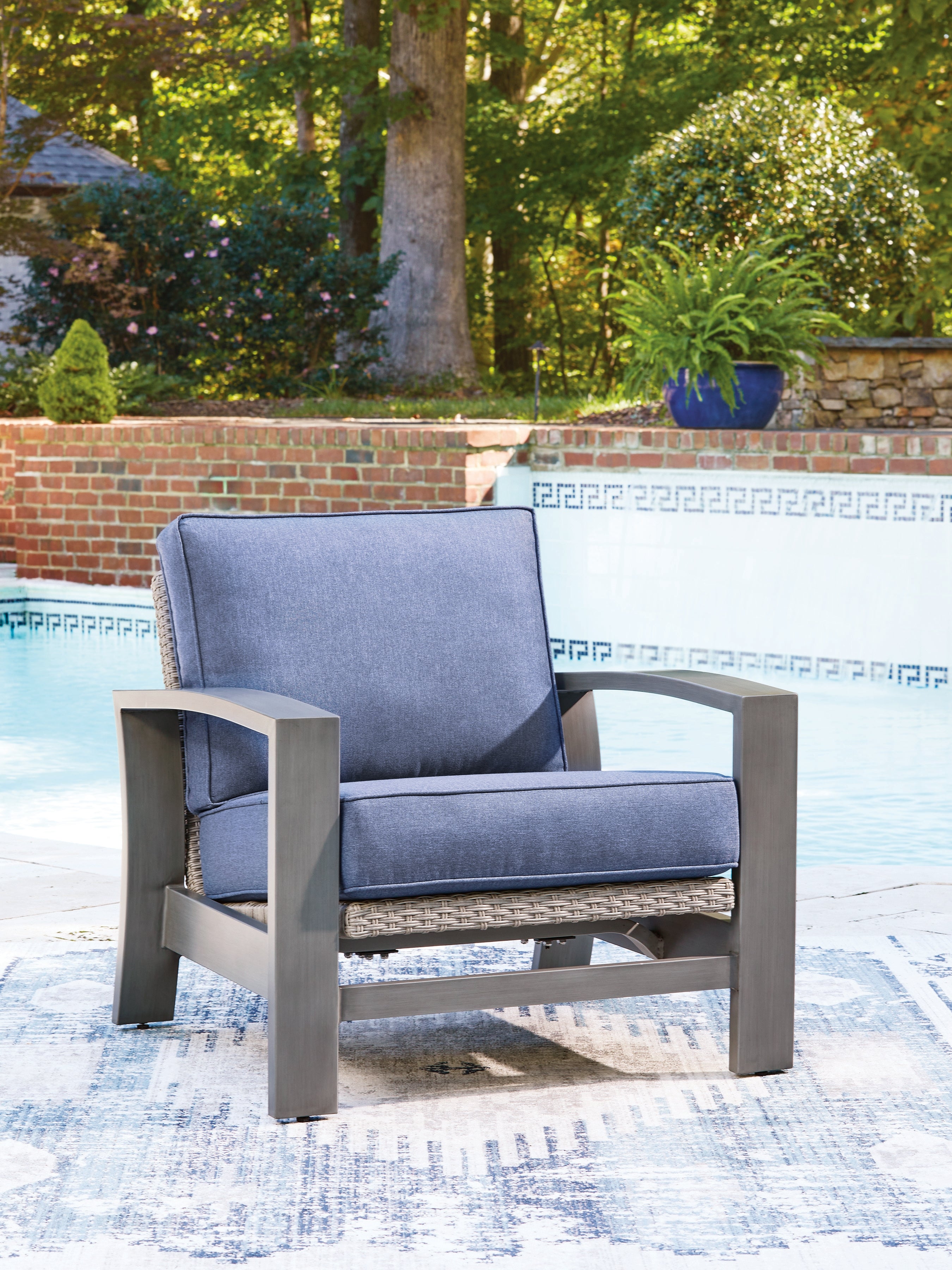 Fine Furniture & Decor - Ashley Furniture - Half Moon Beach Outdoor - Spring Lounge Chair / Blue/Gray - PCP418-820