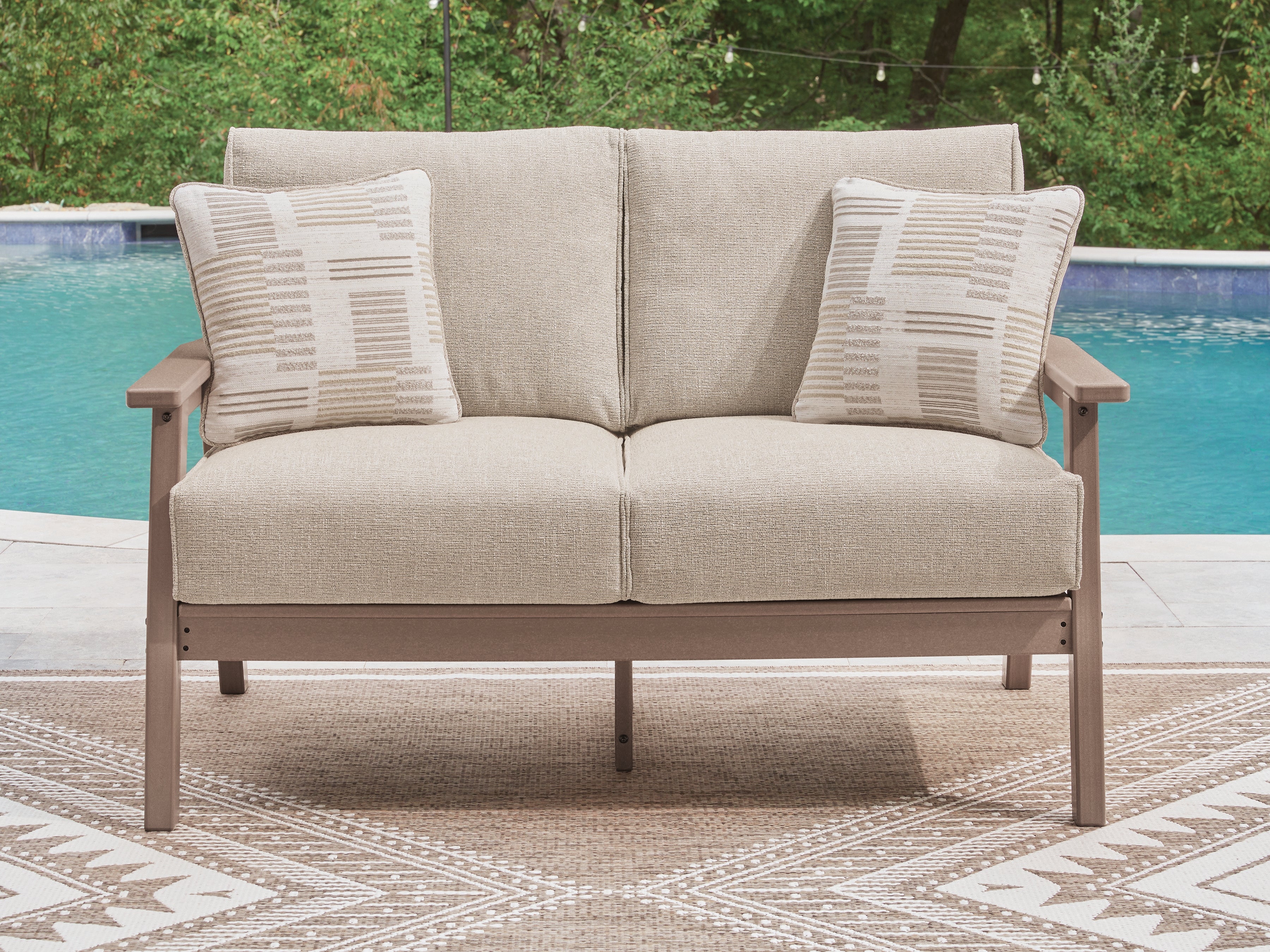 Fine Furniture & Decor - Ashley Furniture - Grover Beach Outdoor - Loveseat w/Cushion / Driftwood - PCP422-835