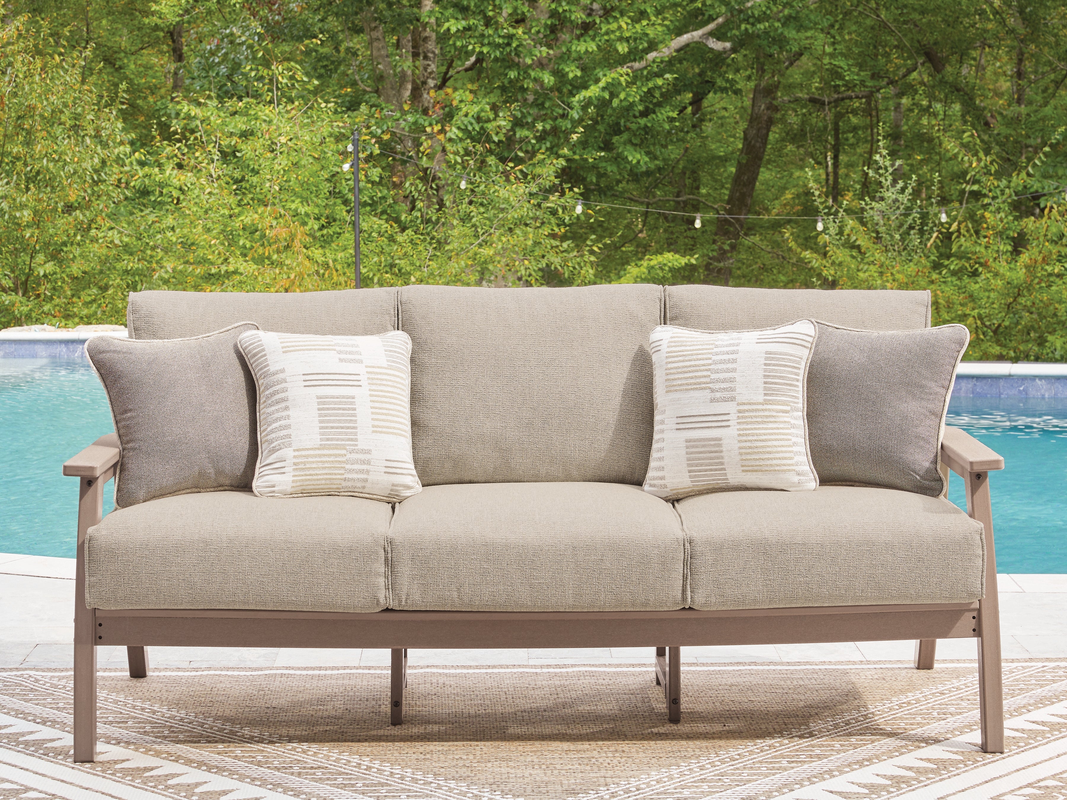 Fine Furniture & Decor - Ashley Furniture - Grover Beach Outdoor - Sofa with Cushion / Driftwood - PCP422-838