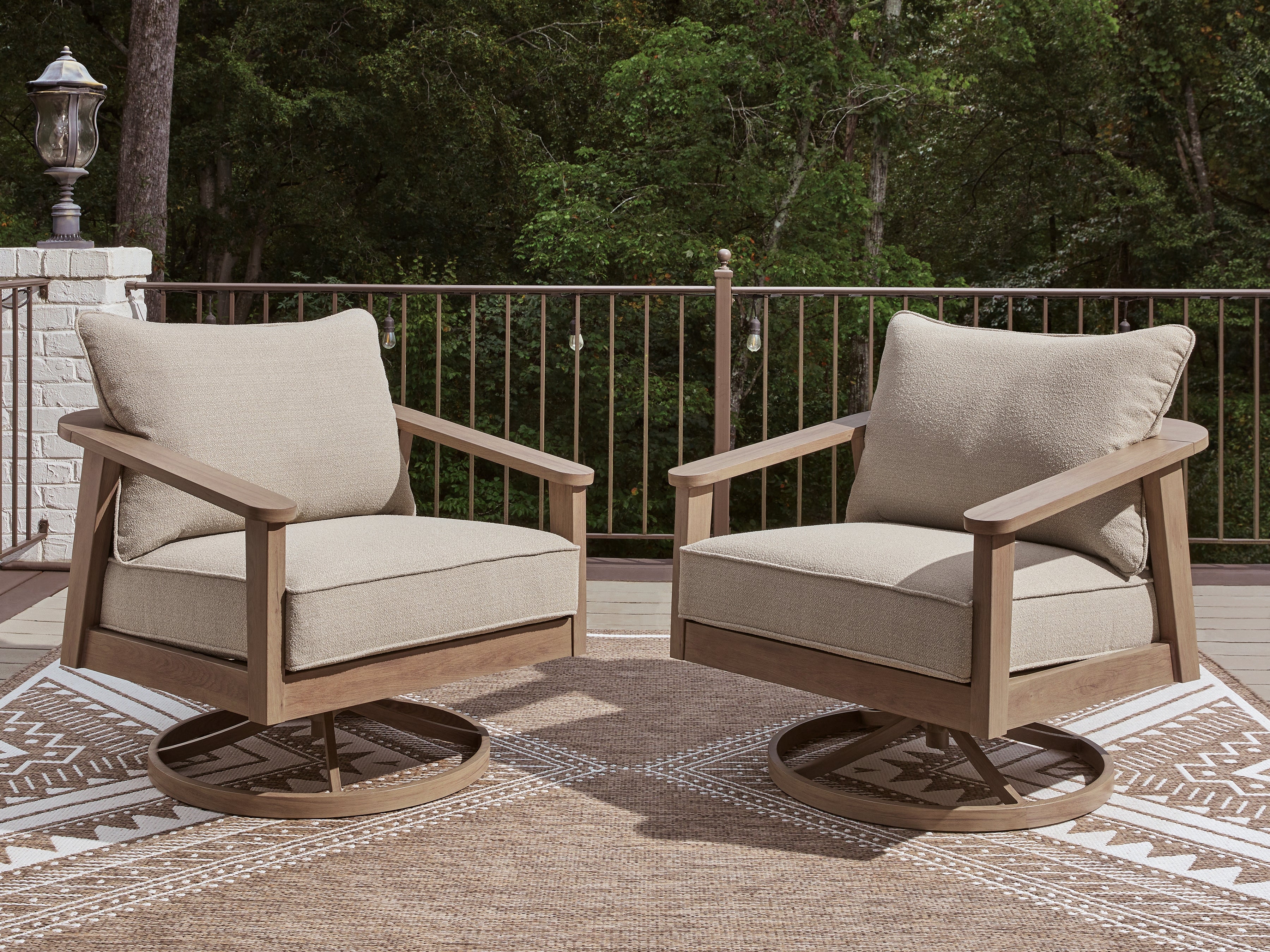 Fine Furniture & Decor - Ashley Furniture - Harmony Headlands Outdoor - Swivel Lounge w/ Cushion / Natural/Gray - PCP428-821