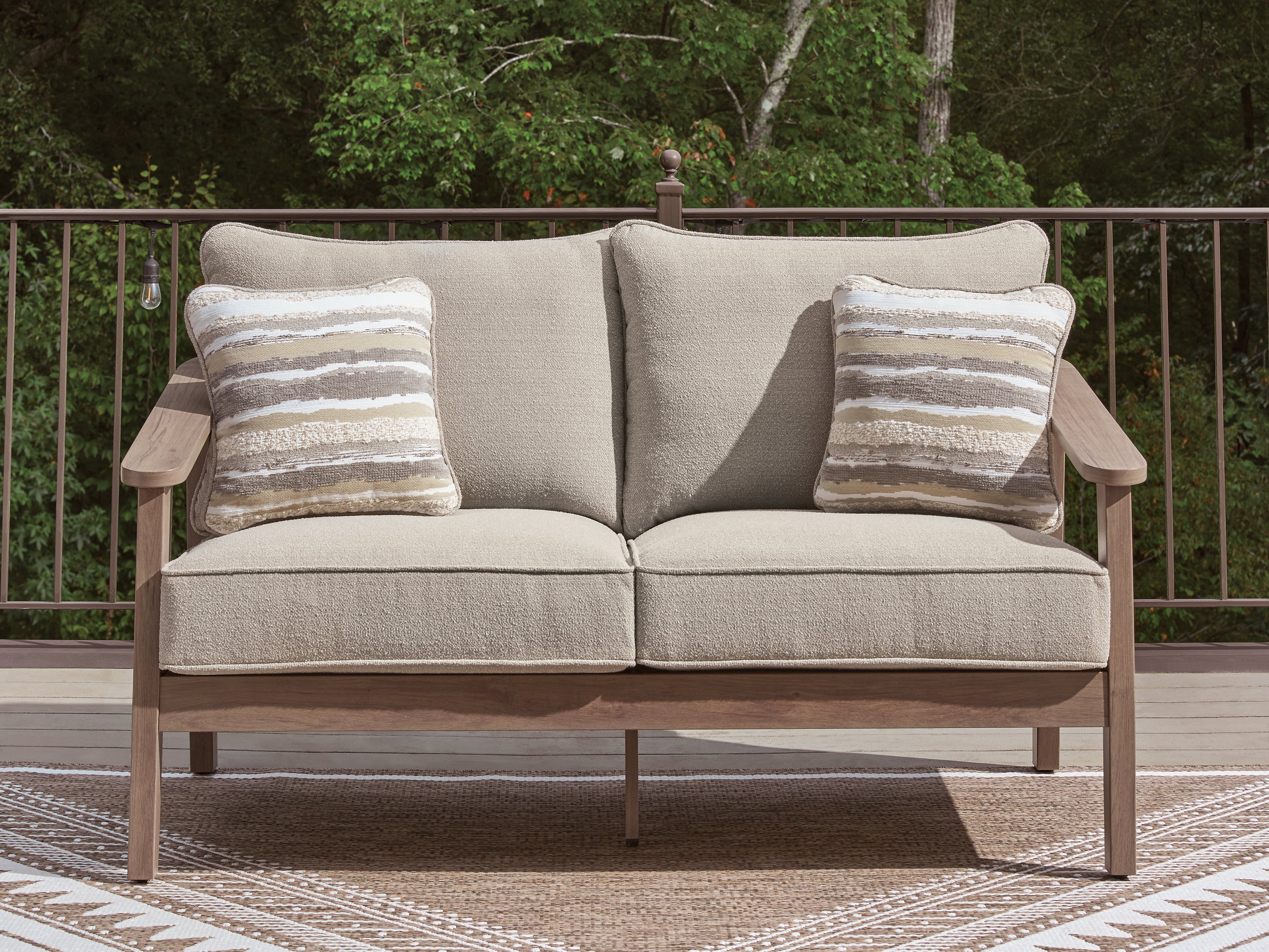 Fine Furniture & Decor - Ashley Furniture - Harmony Headlands Outdoor - Loveseat w/Cushion / Natural/Gray - PCP428-835