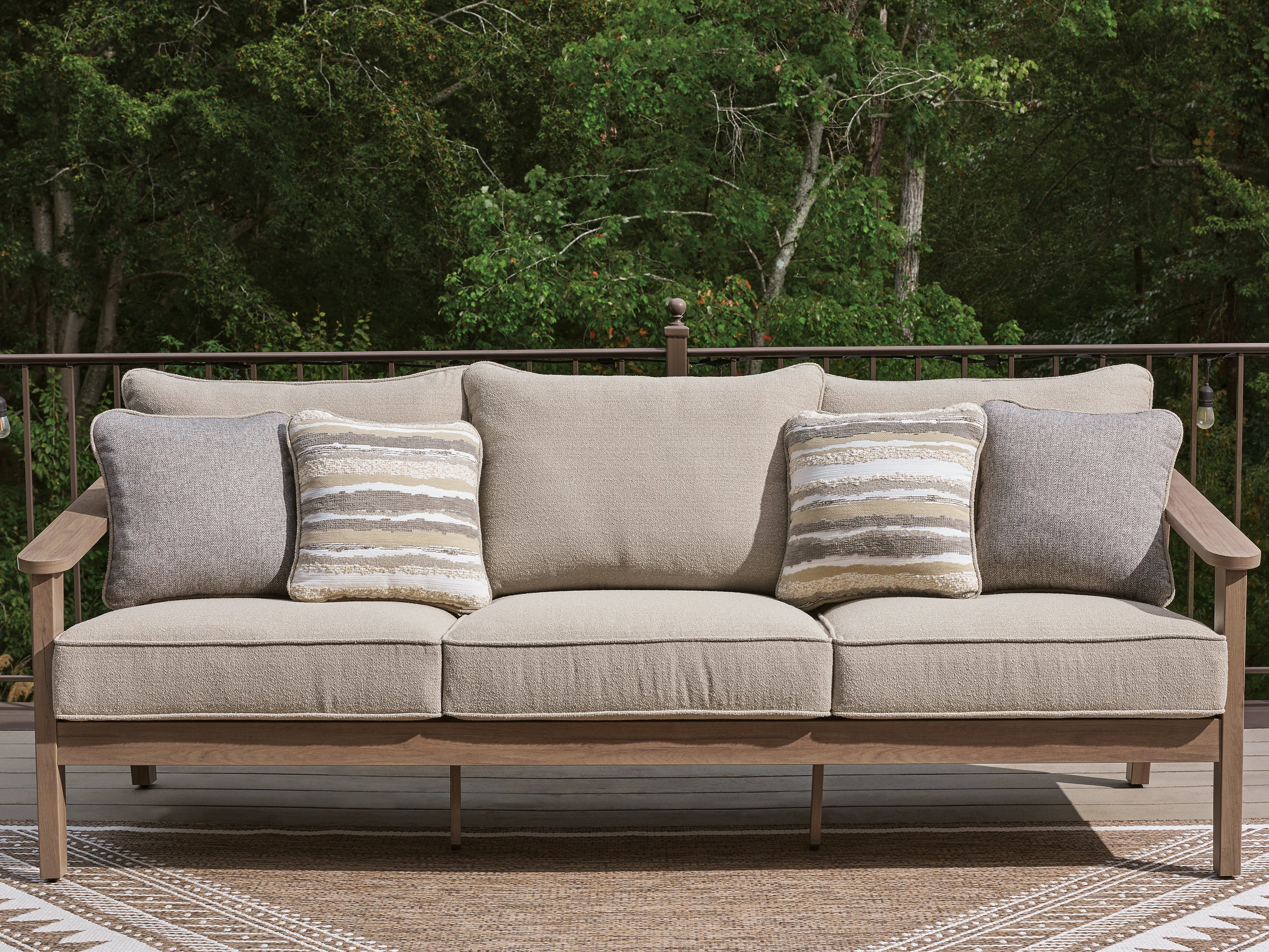Fine Furniture & Decor - Ashley Furniture - Harmony Headlands Outdoor - Sofa with Cushion / Natural/Gray - PCP428-838