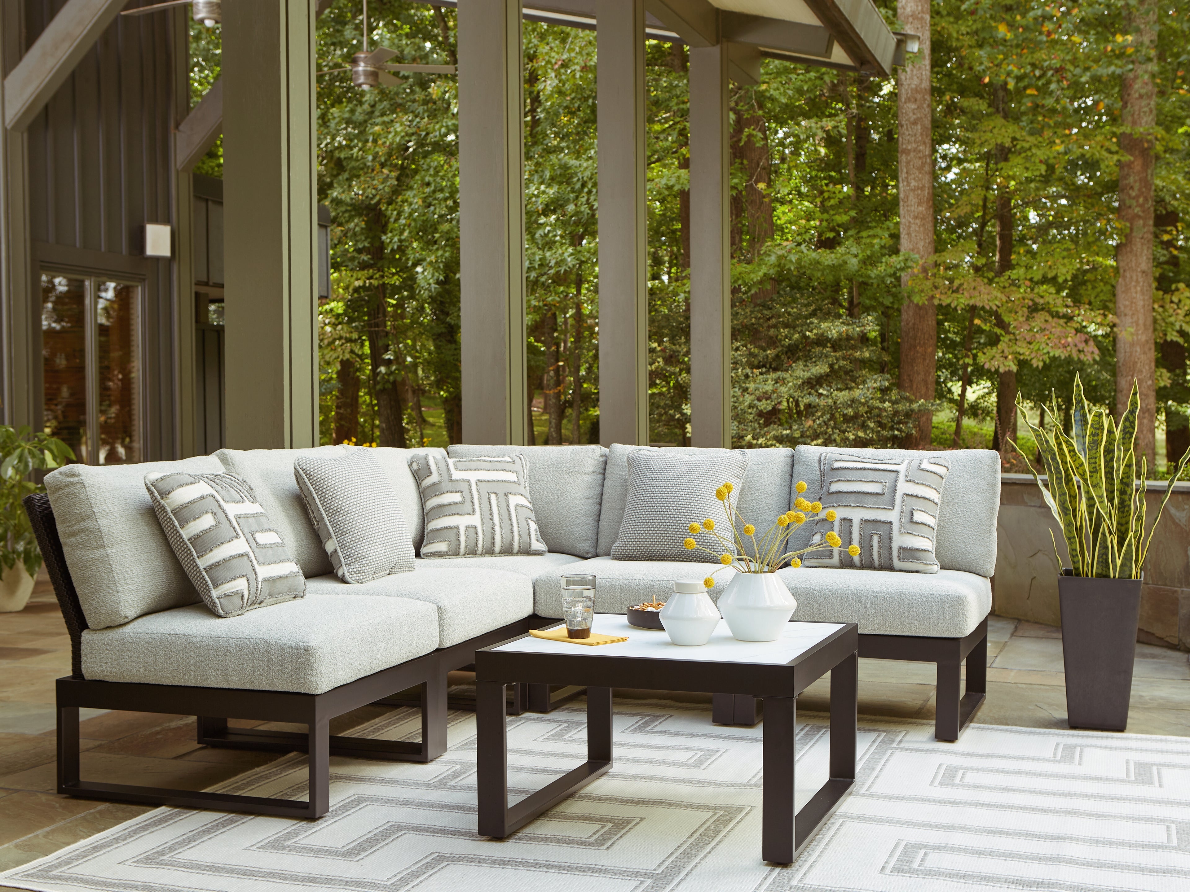 Fine Furniture & Decor - Ashley Furniture - Beachloft Outdoor - 6-Piece Outdoor Sectional / Black - P490P1
