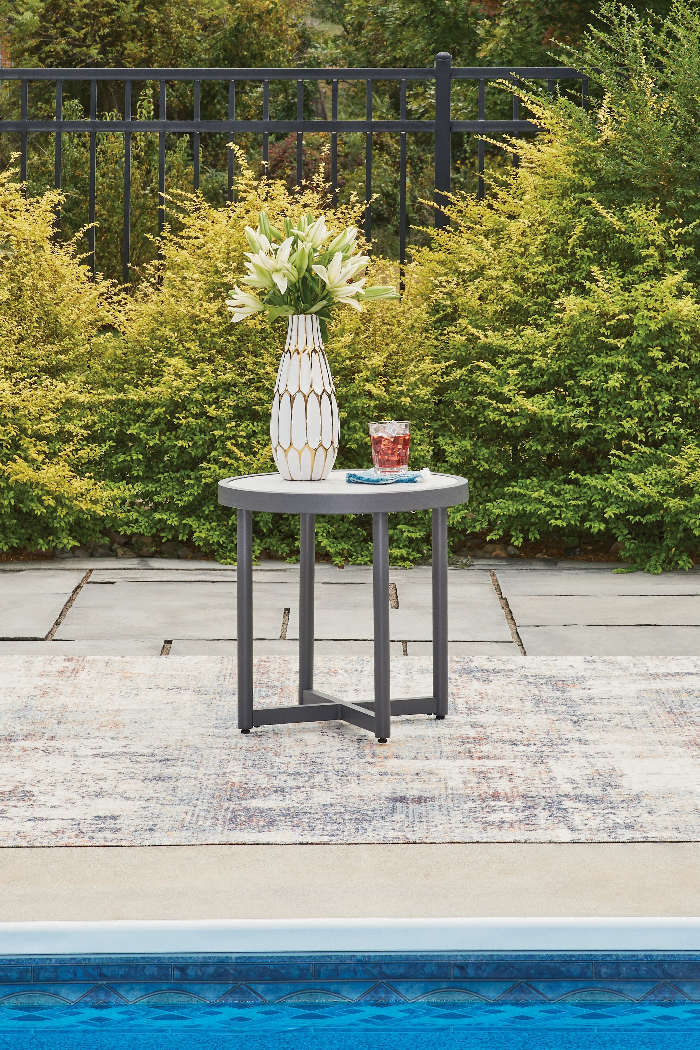 Fine Furniture & Decor - Ashley Furniture - Ocean Beach Outdoor - Round End Table / Gray - PCP510-706