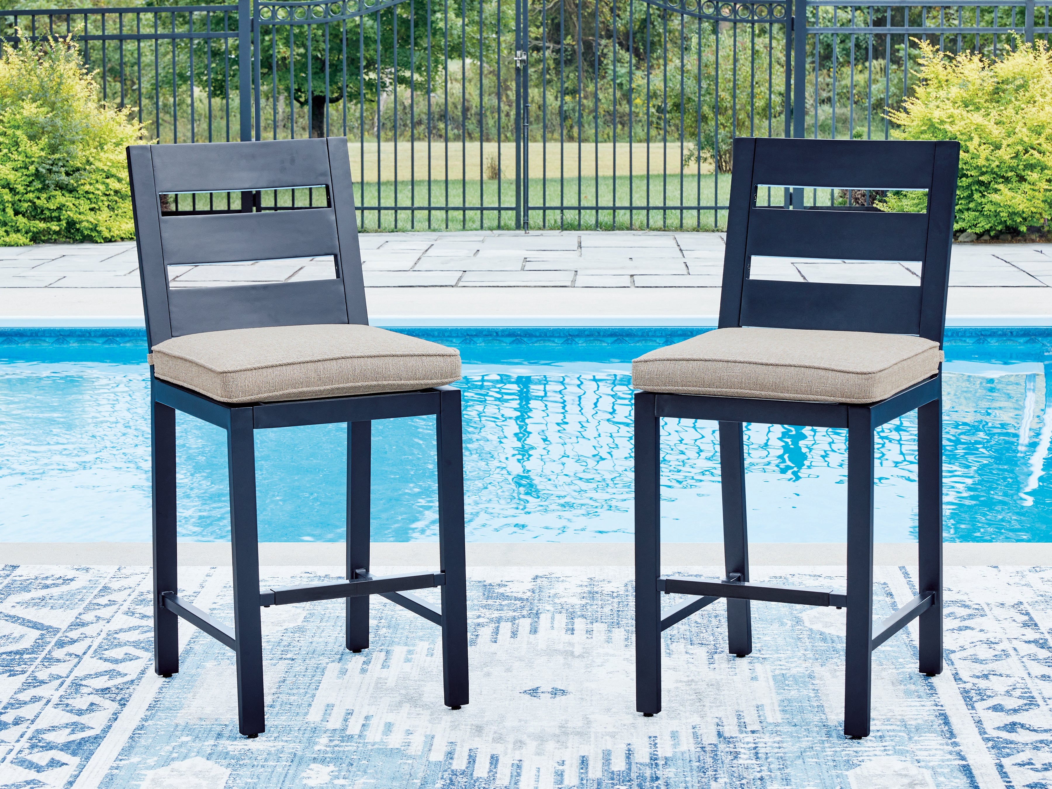 Fine Furniture & Decor - Ashley Furniture - East Beach Outdoor - Barstool (Set of 2) / Navy Blue - PCP587-124