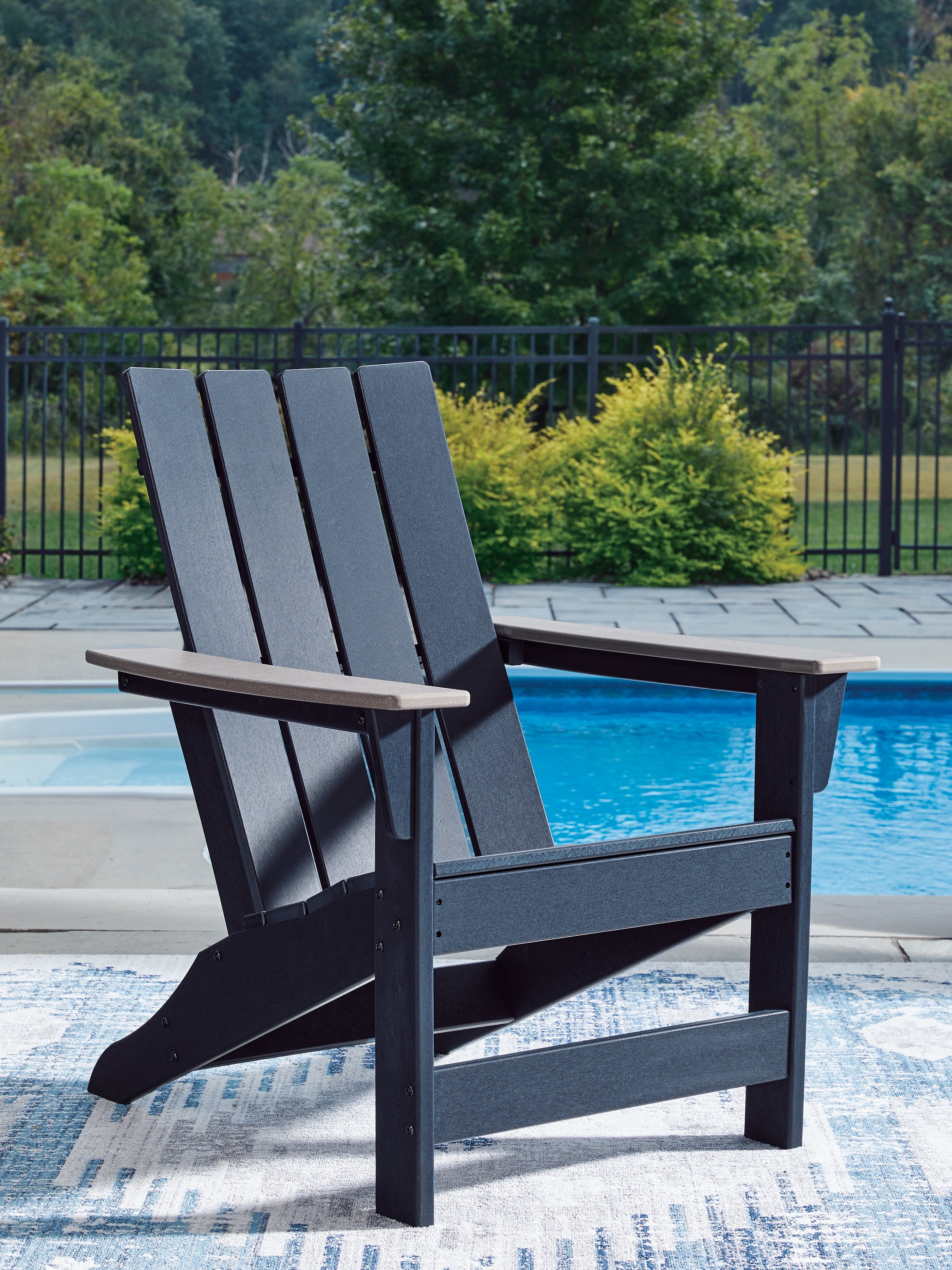 Fine Furniture & Decor - Ashley Furniture - East Beach Outdoor - Adirondack Chair / Navy Blue/Driftwood - PCP587-898
