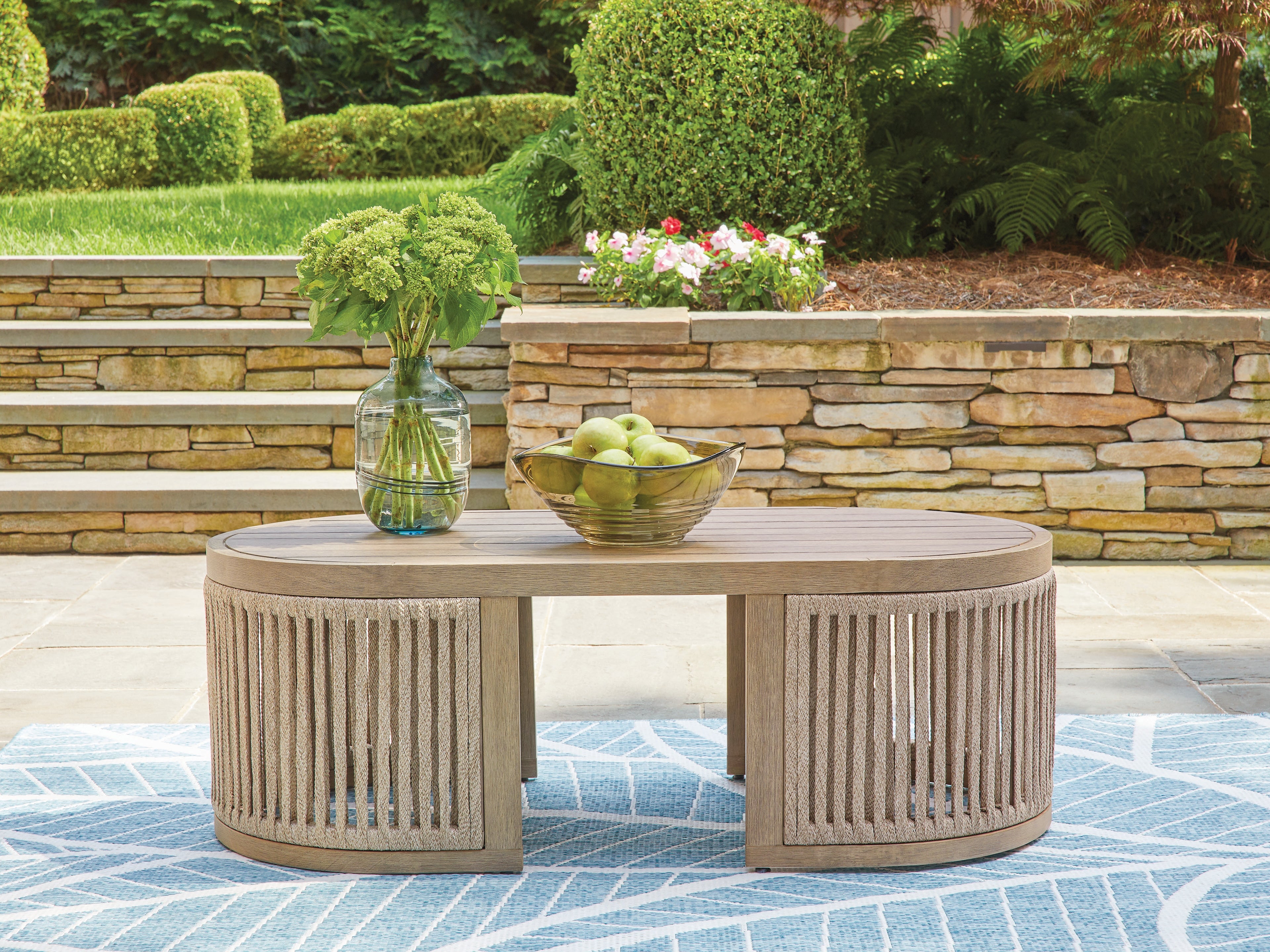 Fine Furniture & Decor - Ashley Furniture - Serena Shores Outdoor - Rectangular Cocktail Table / Beige - PCP604-701