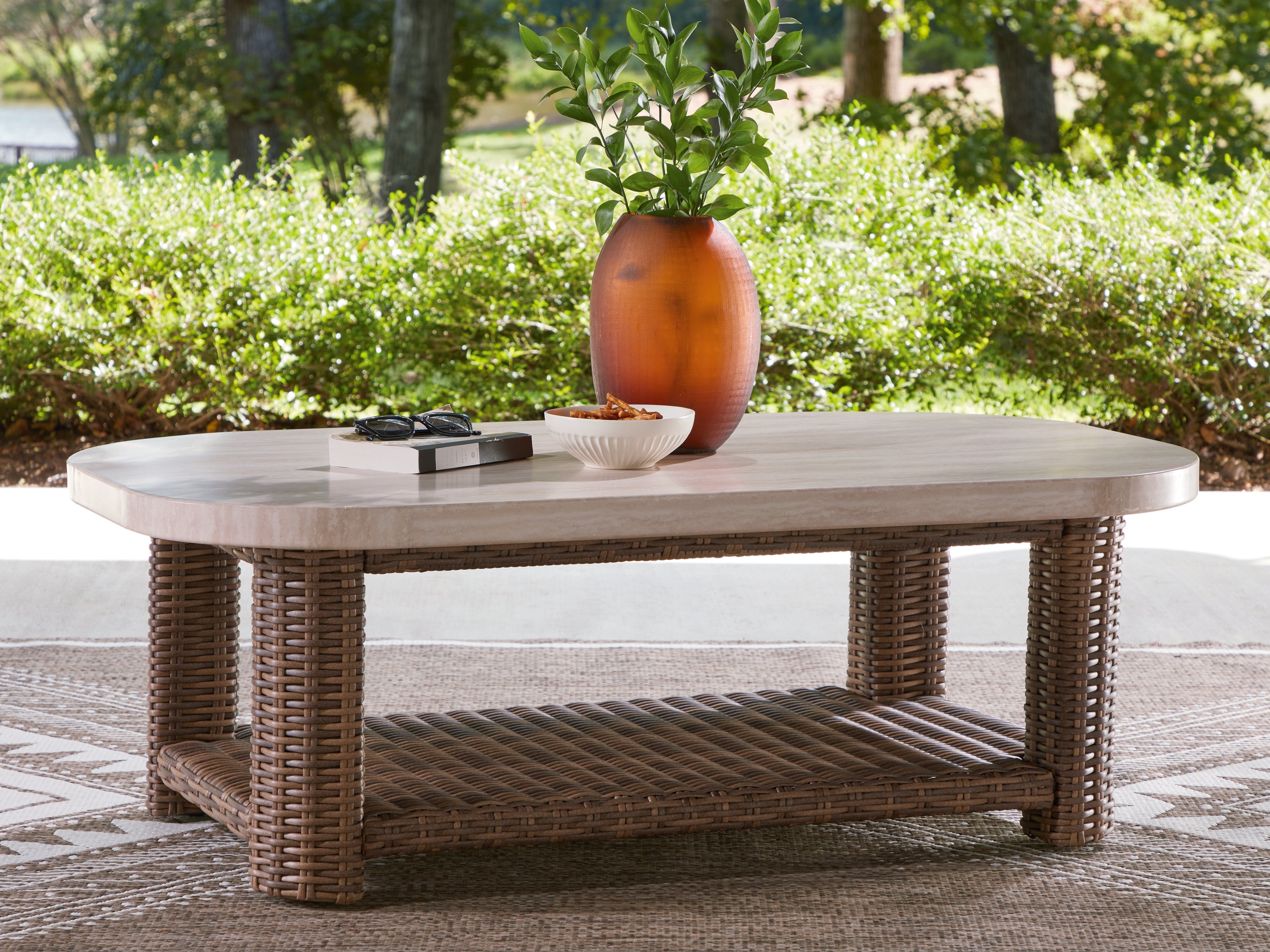 Fine Furniture & Decor - Ashley Furniture - Dolan Creek Outdoor - Rectangular Cocktail Table / Beige/Brown - PCP610-701