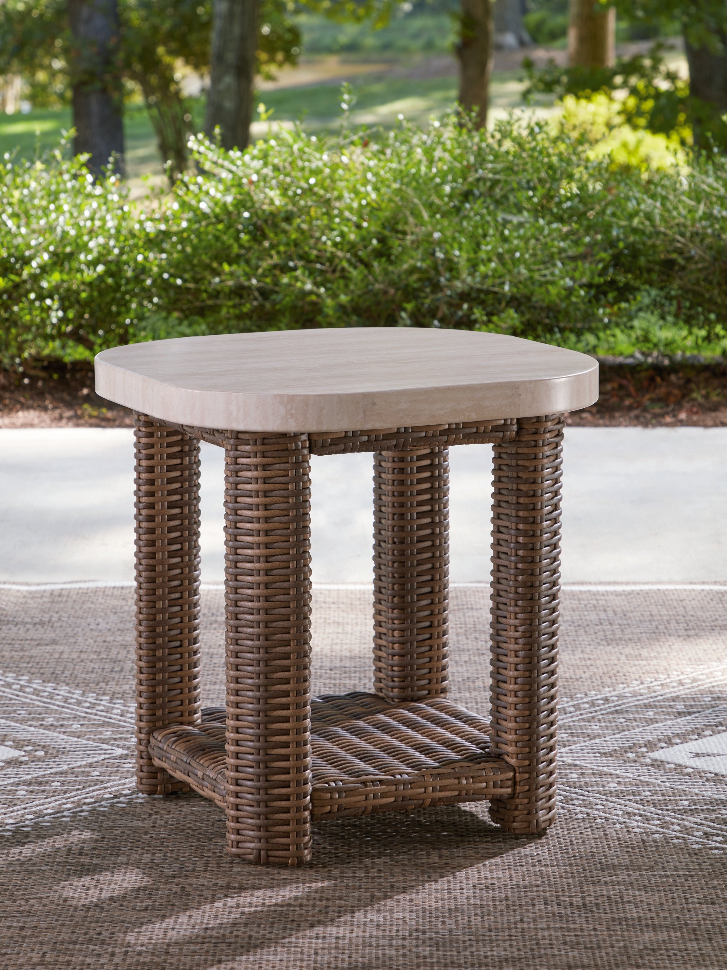 Fine Furniture & Decor - Ashley Furniture - Dolan Creek Outdoor - Square End Table / Beige/Brown - PCP610-702