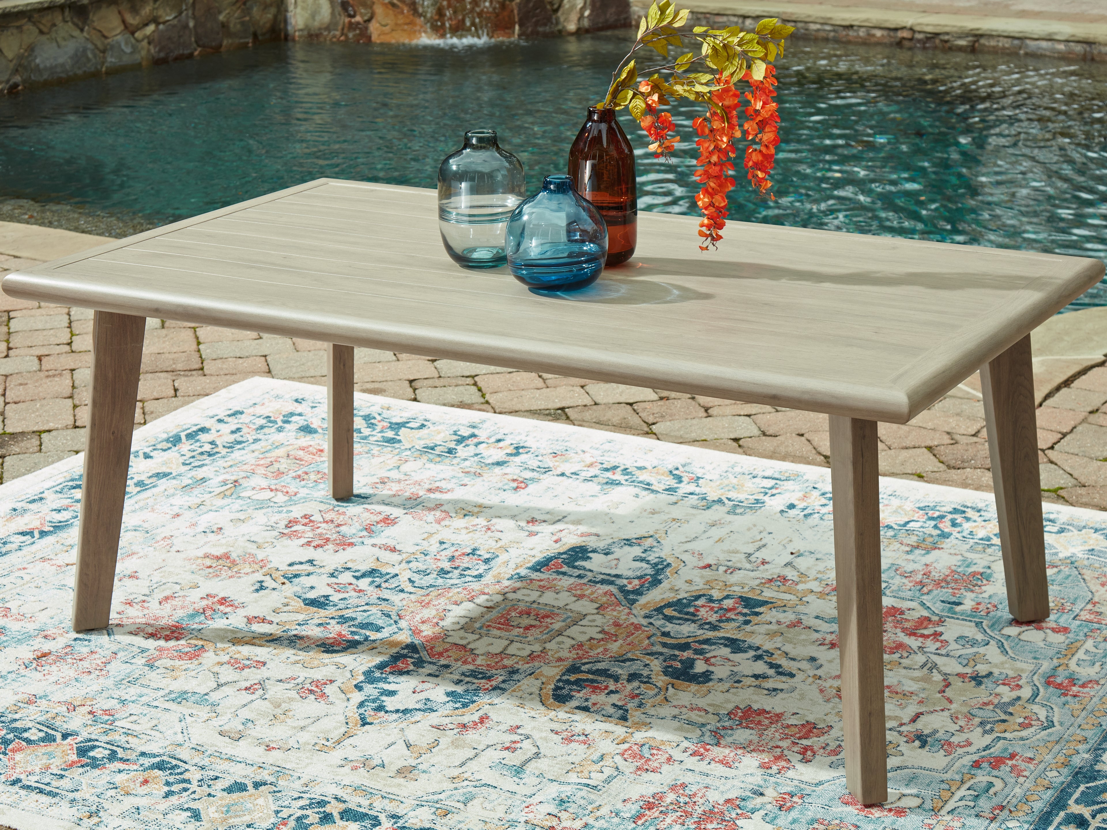 Fine Furniture & Decor - Ashley Furniture - Cliff Trails Outdoor - Square Fire Pit Table / Beige - PCP690-772