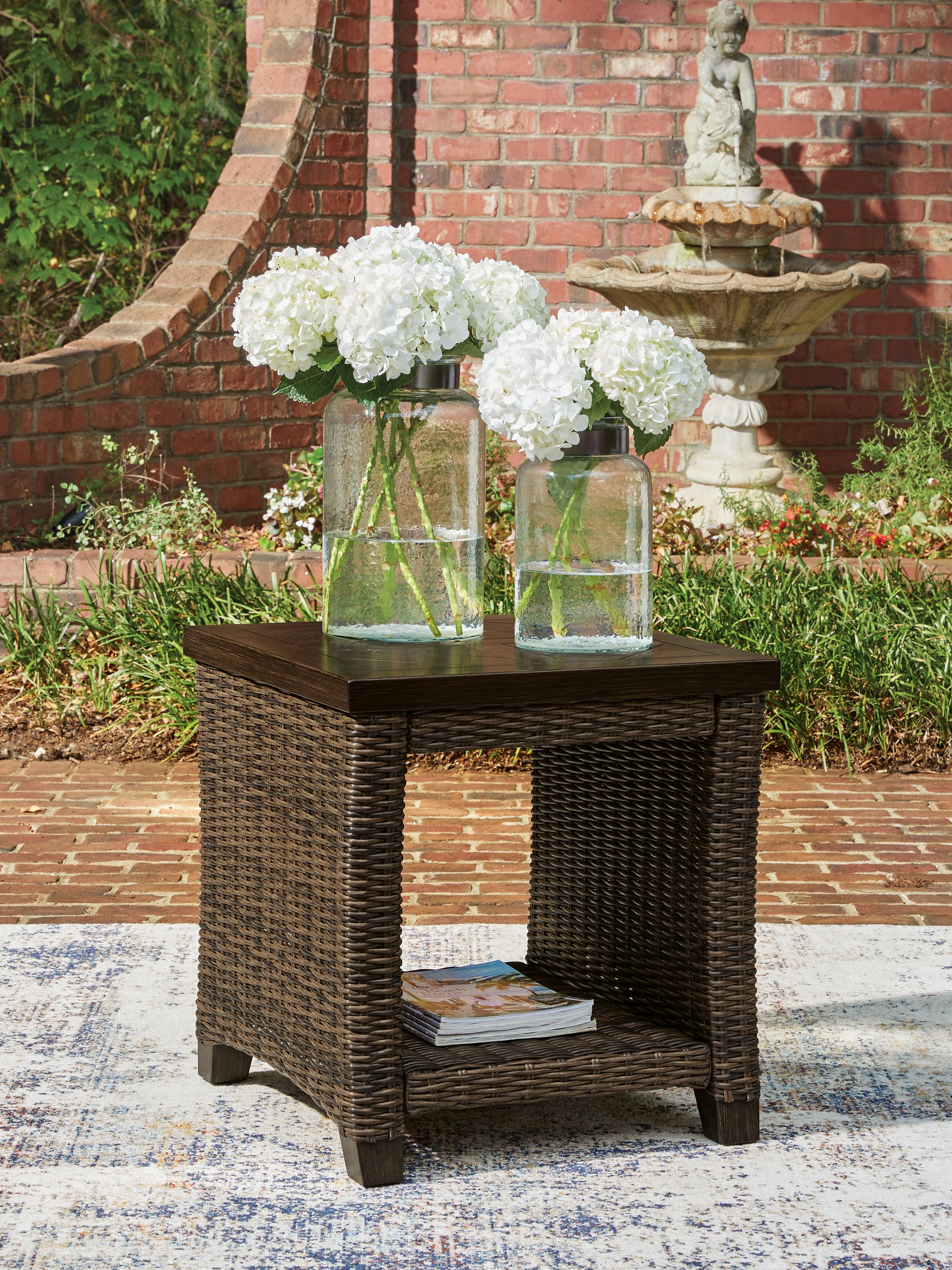 Fine Furniture & Decor - Ashley Furniture - Monterey Point Outdoor - Square End Table / Dark Brown - PCP760-702