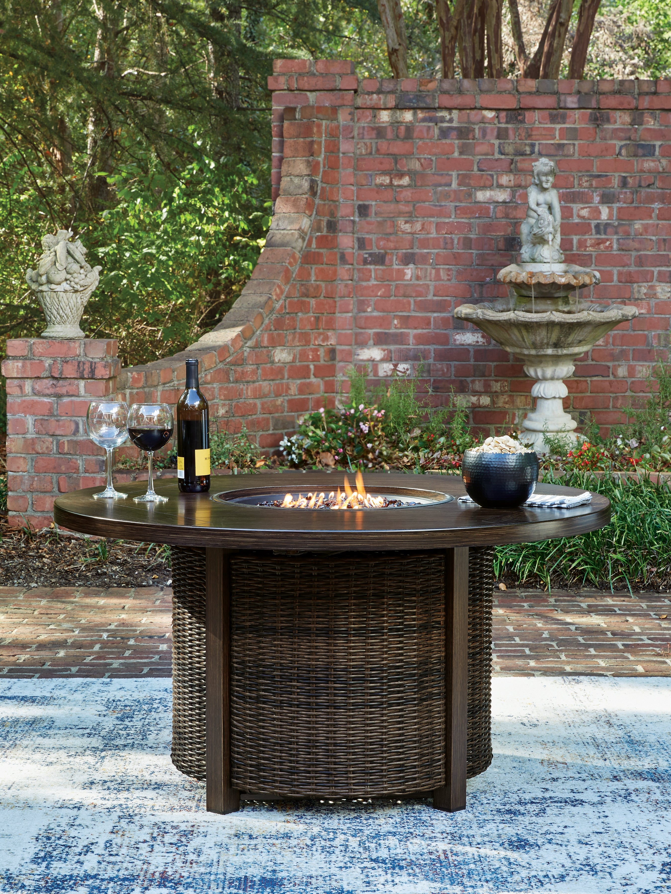 Fine Furniture & Decor - Ashley Furniture - Monterey Point Outdoor - Round Fire Pit Table / Dark Brown - PCP760-776