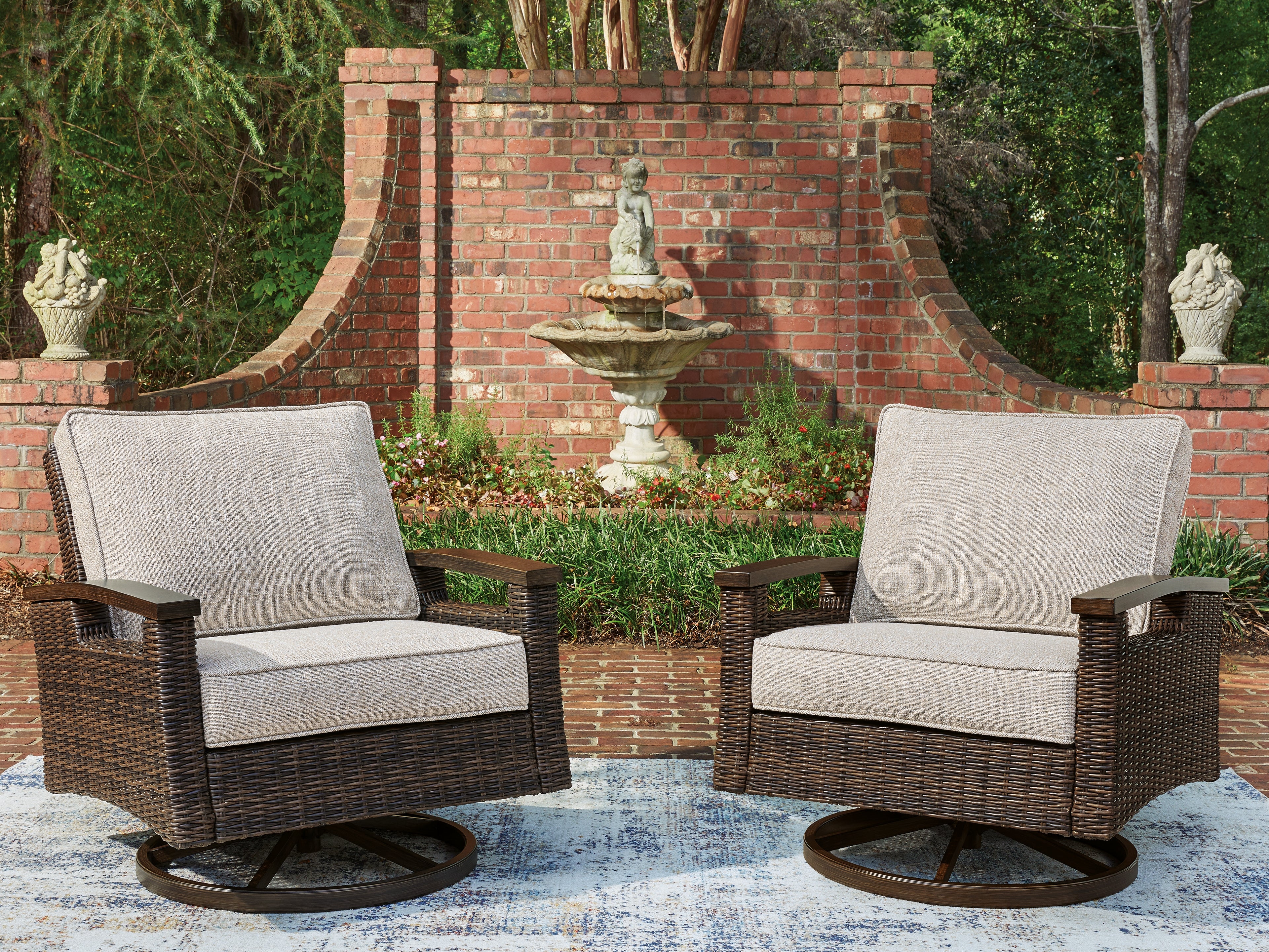 Fine Furniture & Decor - Ashley Furniture - Monterey Point Outdoor - Swivel Lounge Chair (Set of 2) / Dark Brown - PCP760-821