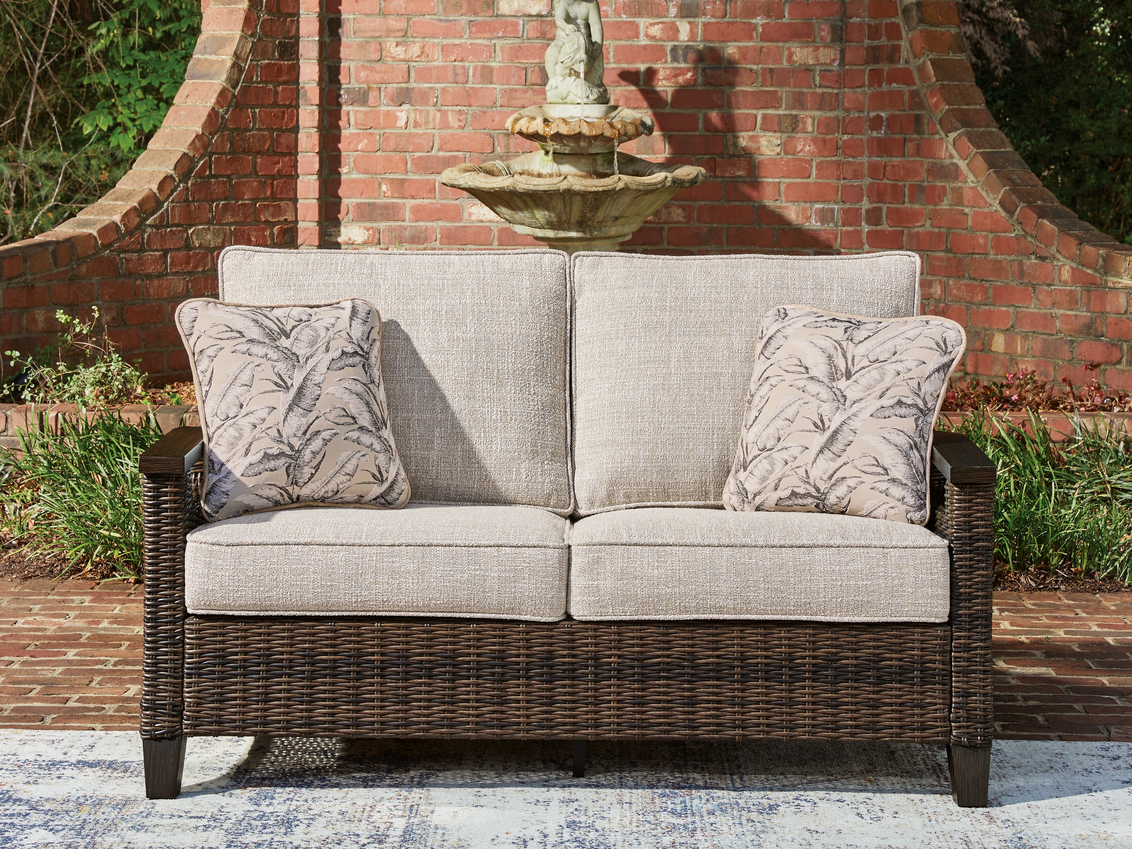 Fine Furniture & Decor - Ashley Furniture - Monterey Point Outdoor - Loveseat w/Cushion / Dark Brown - PCP760-835
