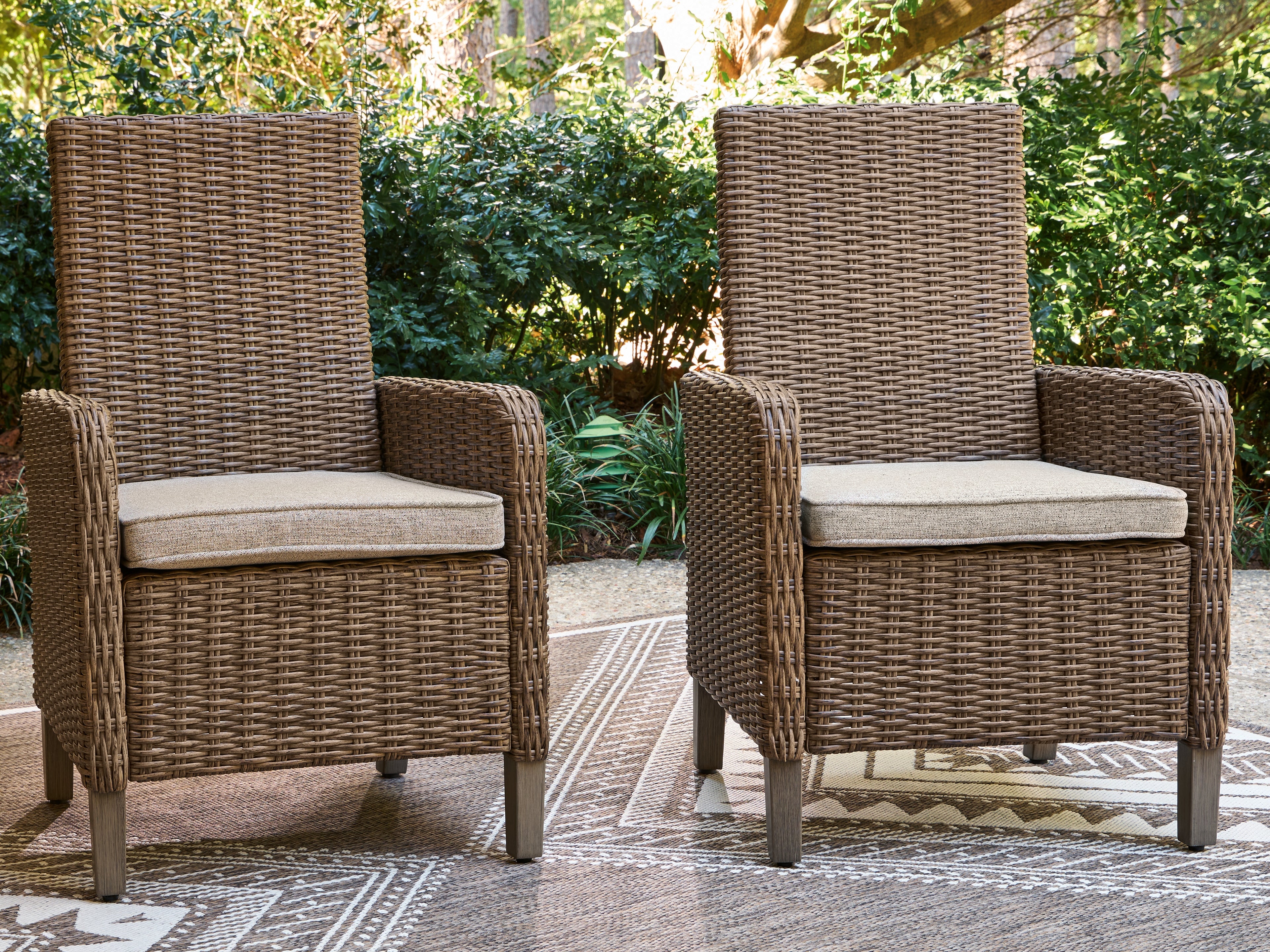 Fine Furniture & Decor - Ashley Furniture - Laguna Heights Outdoor - Arm Chair With Cushion (Set of 2) / Beige - PCP790-601A