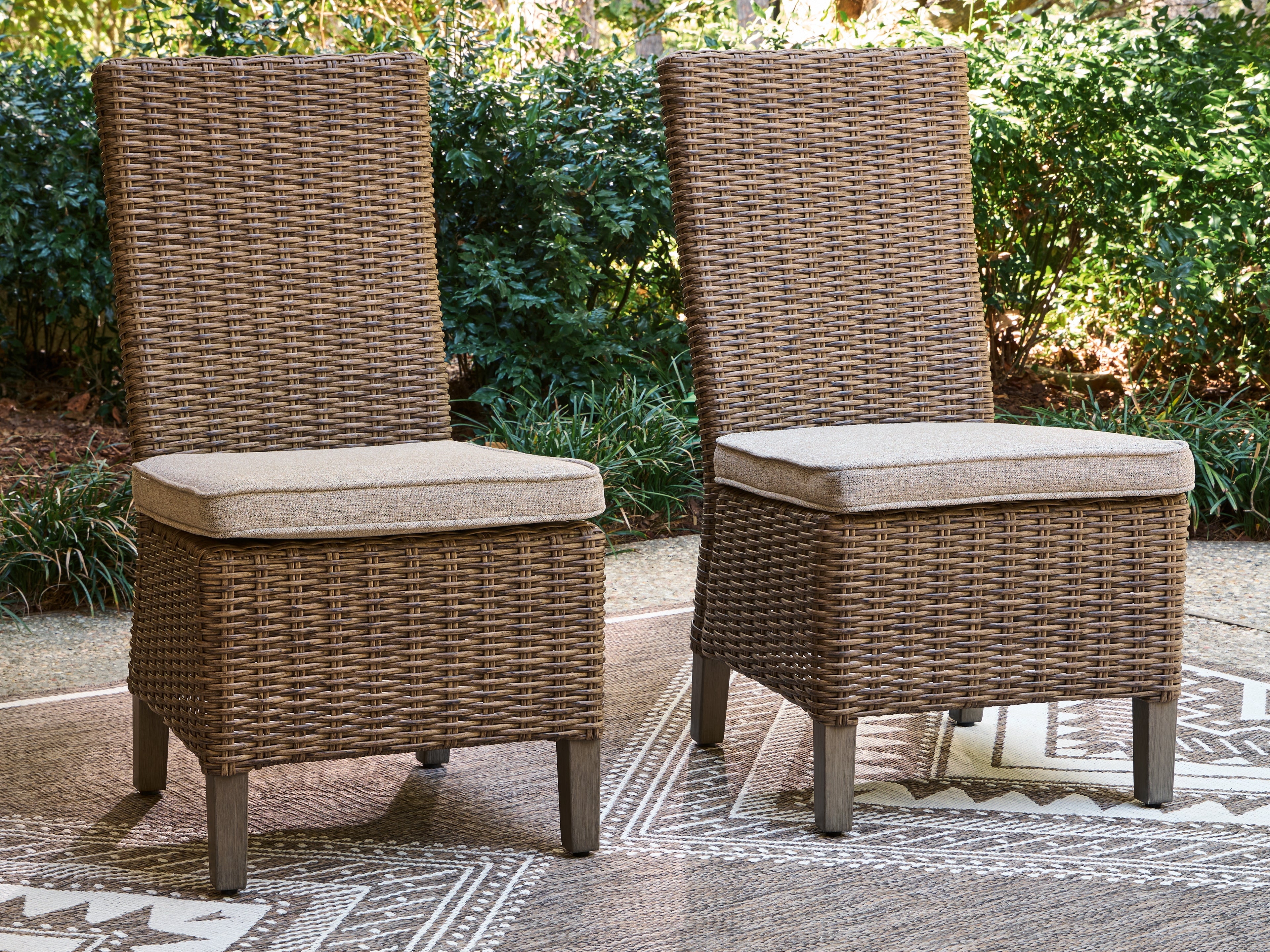 Fine Furniture & Decor - Ashley Furniture - Laguna Heights Outdoor - Side Chair with Cushion (Set of 2) / Beige - PCP790-601