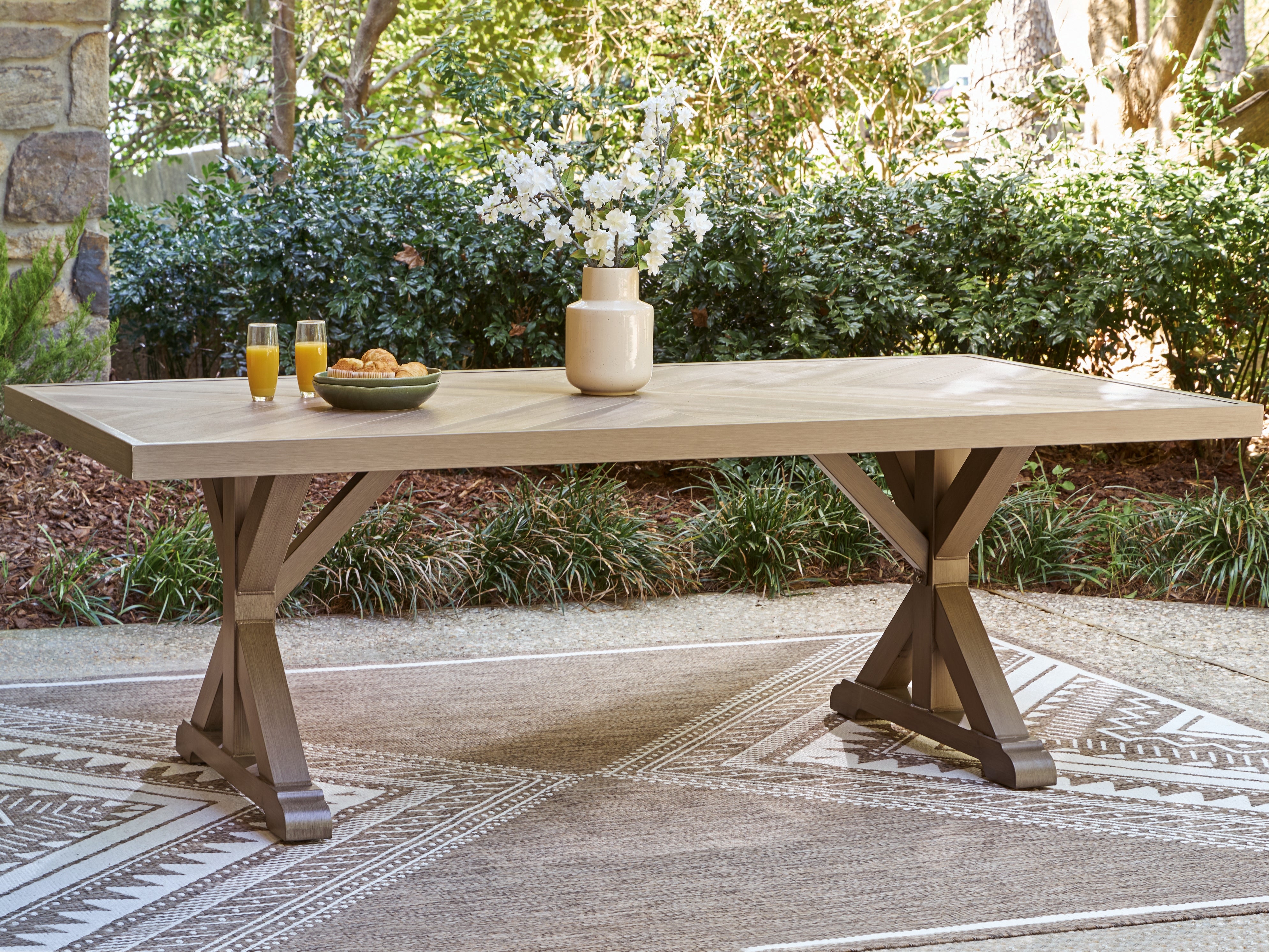 Fine Furniture & Decor - Ashley Furniture - Laguna Heights Outdoor - RECT Dining Table w/UMB OPT / Beige - PCP790-625