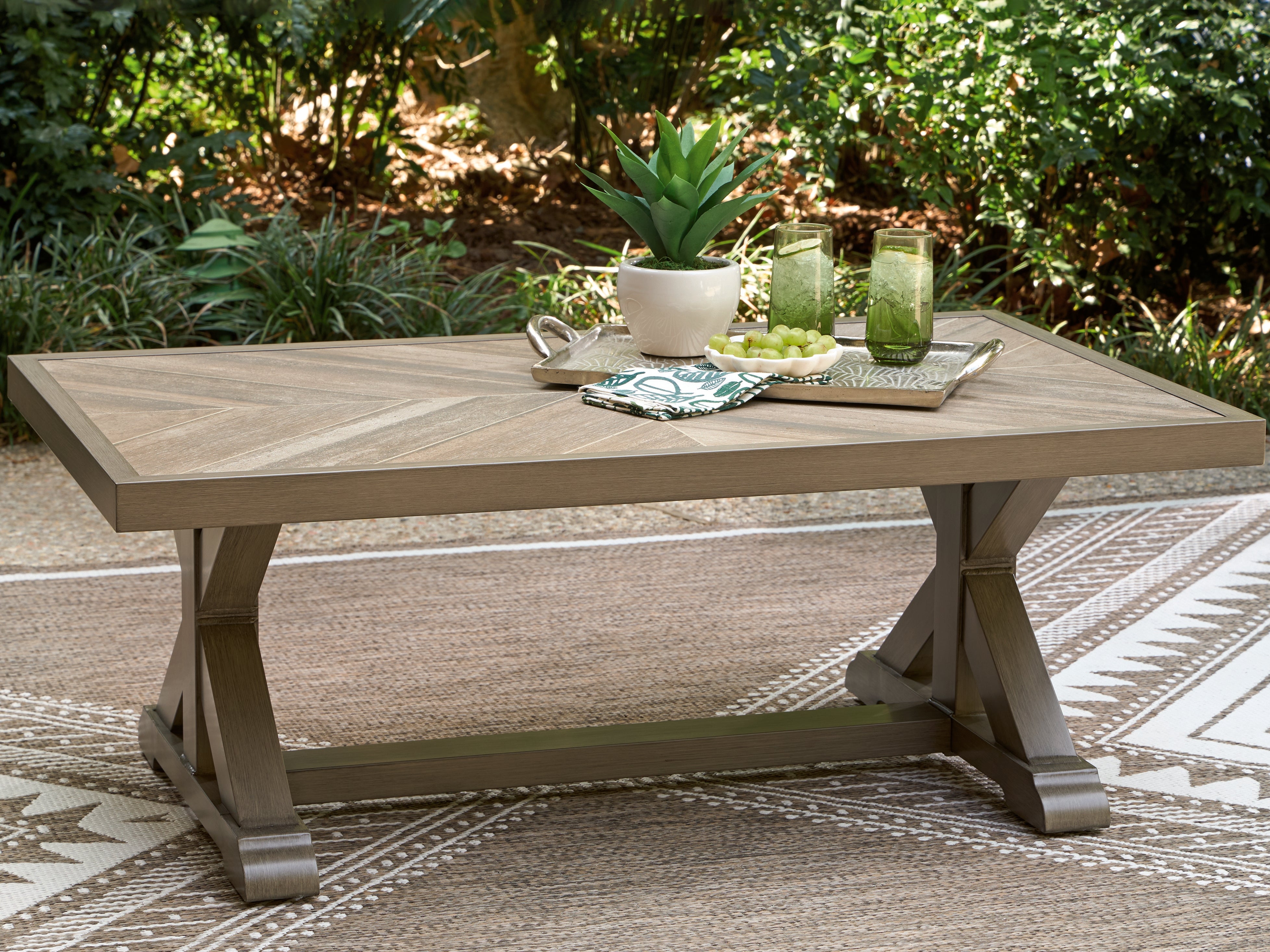 Fine Furniture & Decor - Ashley Furniture - Laguna Heights Outdoor - Rectangular Cocktail Table / Beige - PCP790-701