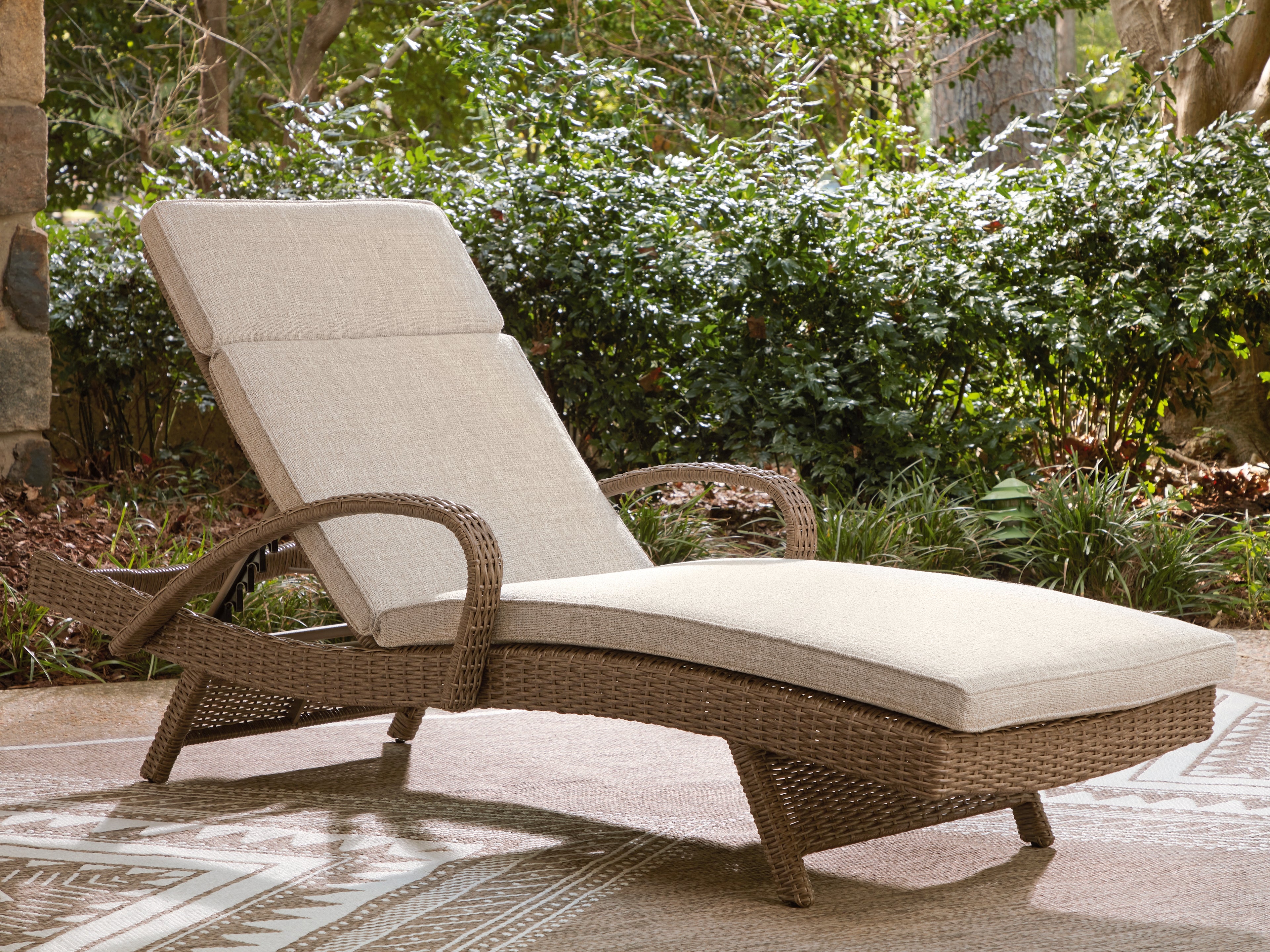 Fine Furniture & Decor - Ashley Furniture - Laguna Heights Outdoor - Chaise Lounge with Cushion / Beige - PCP790-815