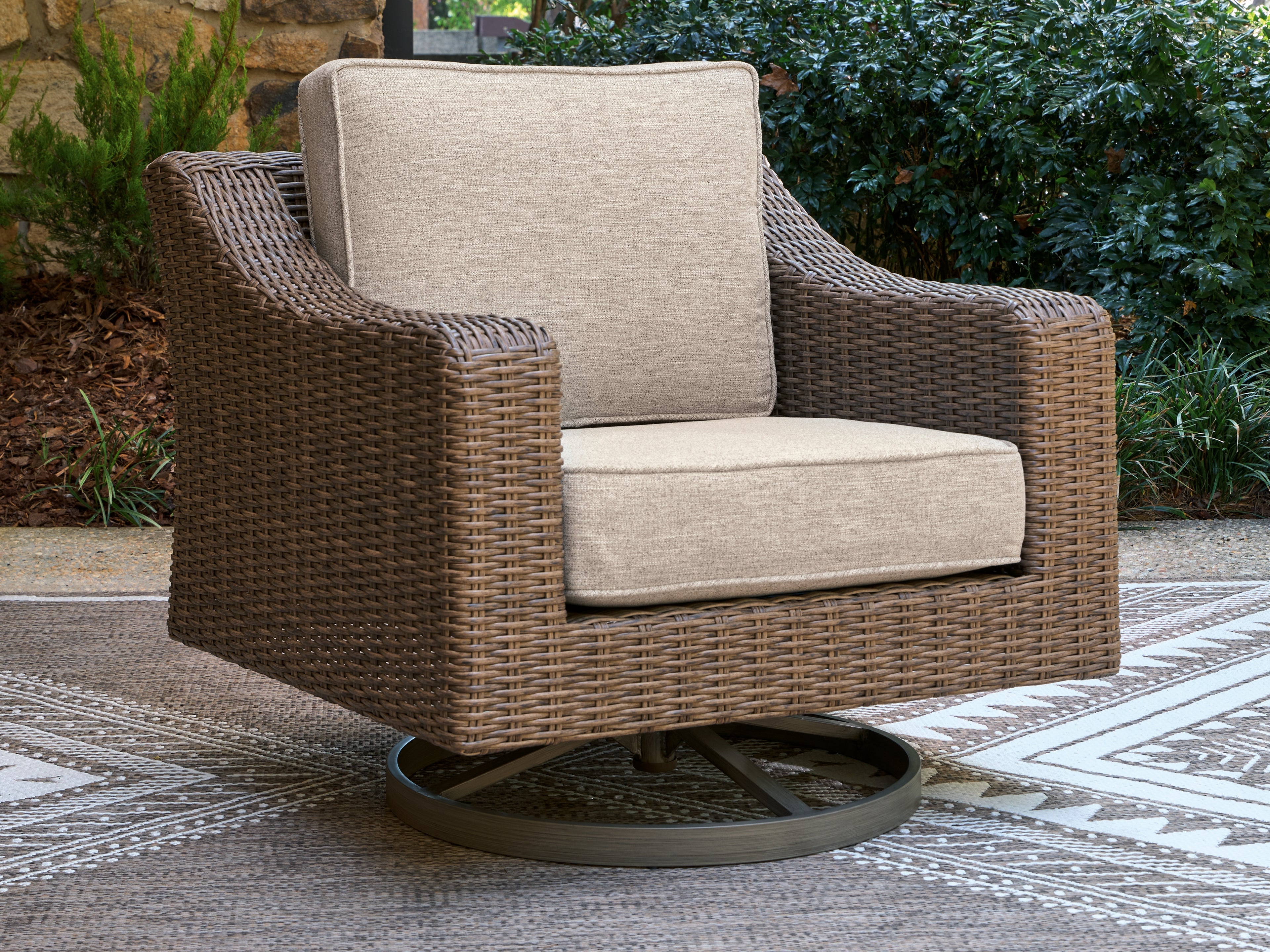 Fine Furniture & Decor - Ashley Furniture - Laguna Heights Outdoor - Swivel Lounge w/ Cushion / Beige - PCP790-821