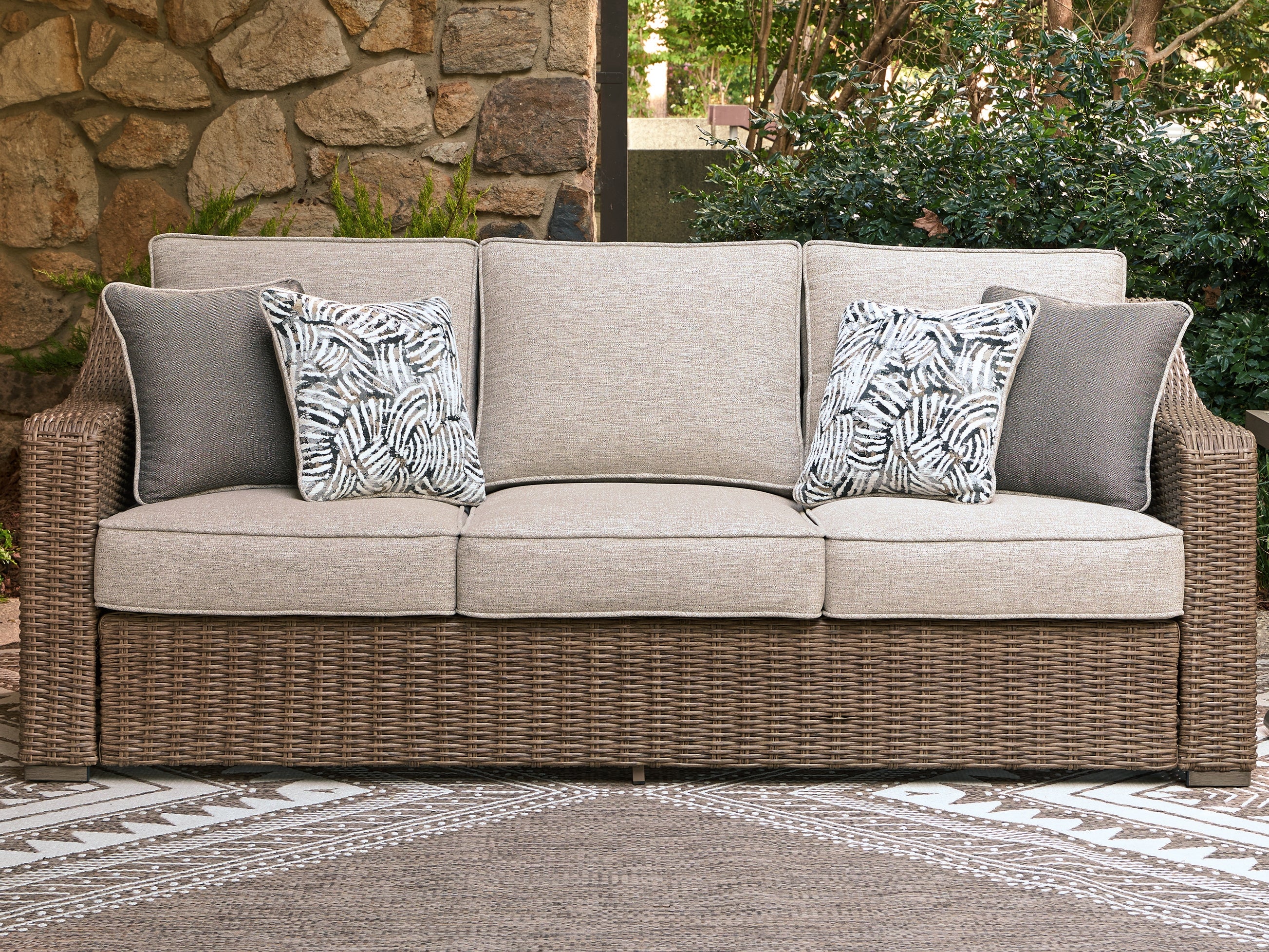 Fine Furniture & Decor - Ashley Furniture - Laguna Heights Outdoor - Sofa with Cushion / Beige - PCP790-838