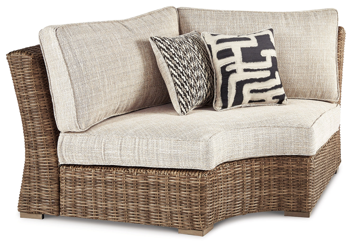 Fine Furniture & Decor - Ashley Furniture - Beachcroft Outdoor - Curved Corner Chair w/Cushion / Beige - P791-851