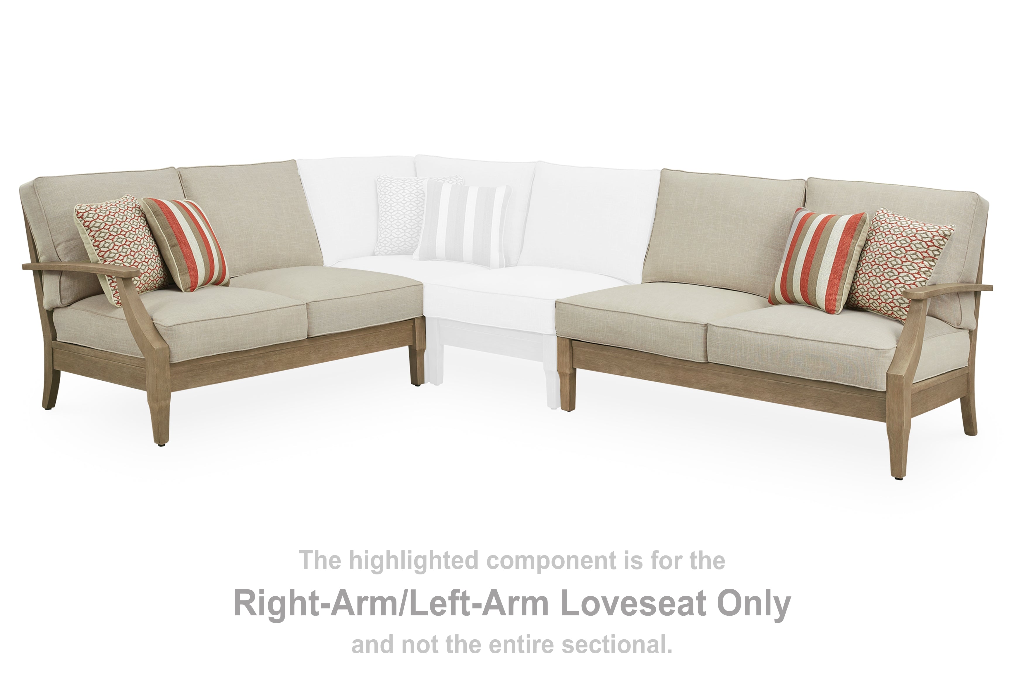 Fine Furniture & Decor - Ashley Furniture - Clare View Outdoor - RAF/LAF Loveseat w/CUSH (Set of 2) / Beige - P801-854