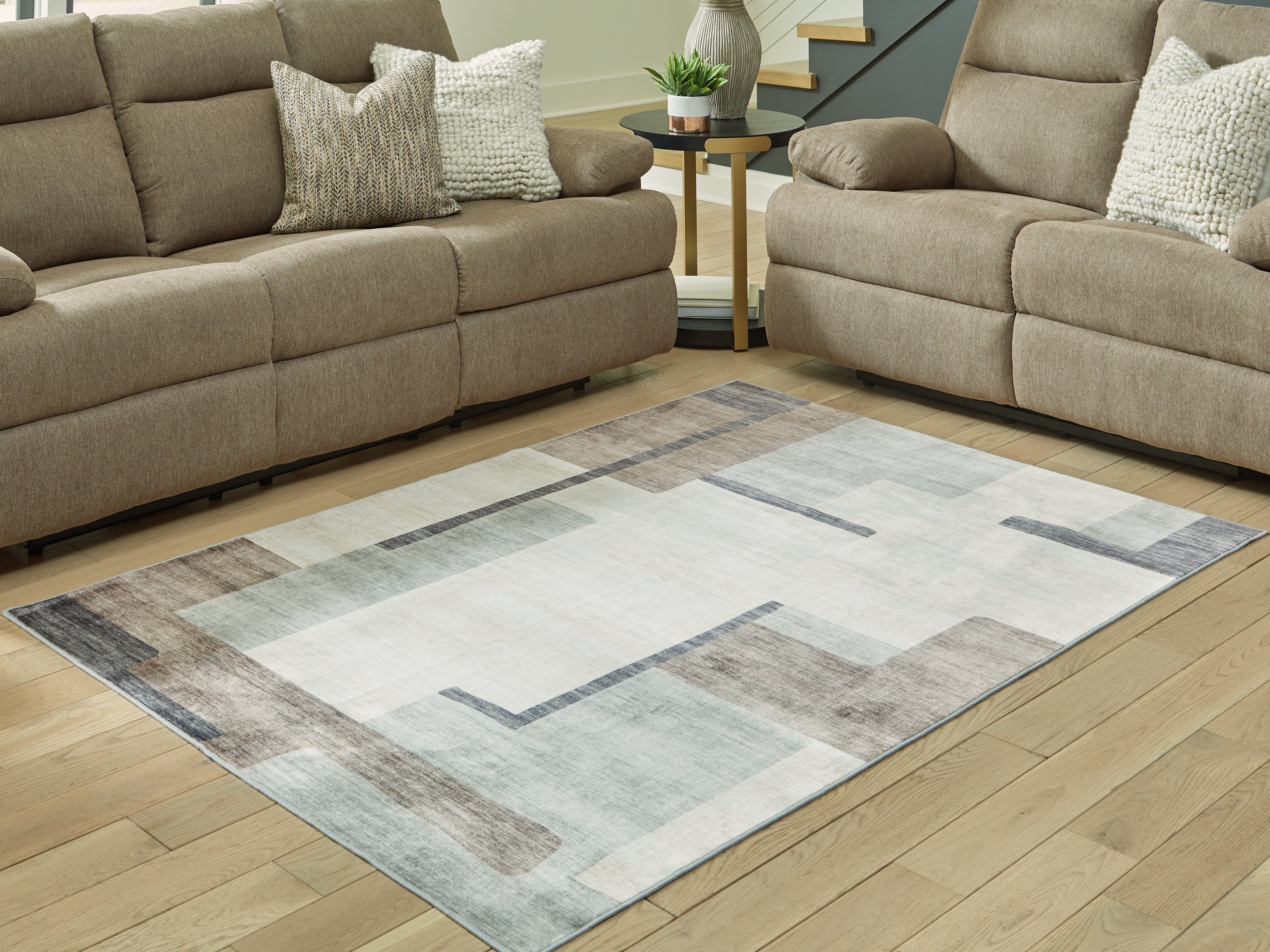Fine Furniture & Decor - Ashley Furniture - Larkport Rug - Washable 5' x 7' Area Rug / Cream/Brown/Gray - R407412