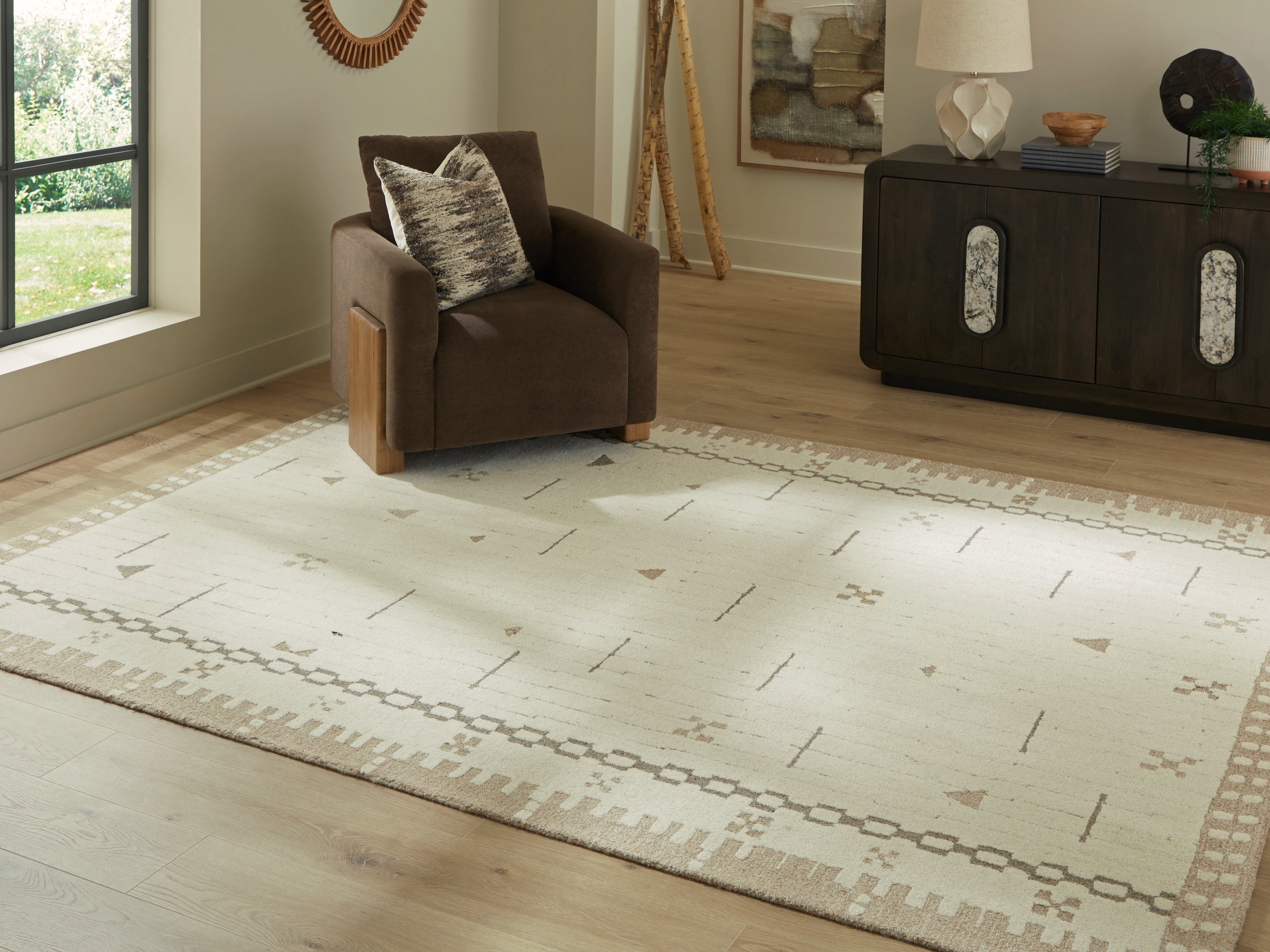 Fine Furniture & Decor - Ashley Furniture - Dot Rug - 7'8" x 10' Area Rug / Cream/Brown/Taupe - R407651