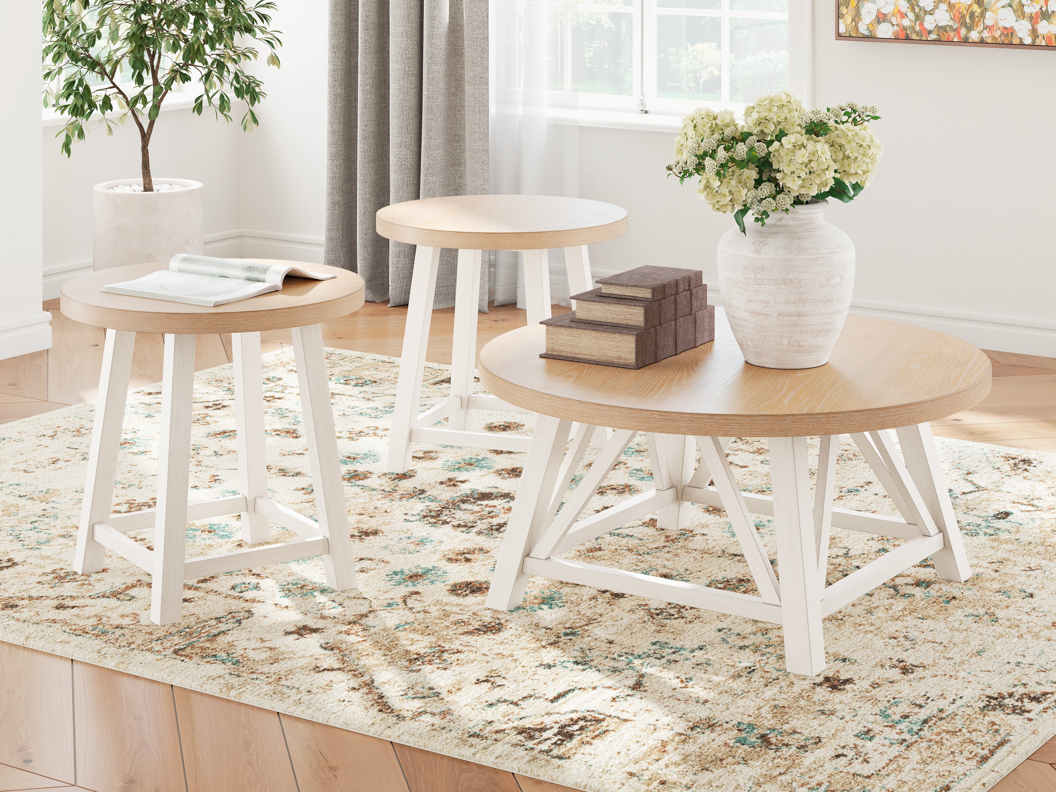 Fine Furniture & Decor - Ashley Furniture - Fawndell Table (Set of 3) - Occasional Table Set (3/CN) / Antique White/Brown - T193-13