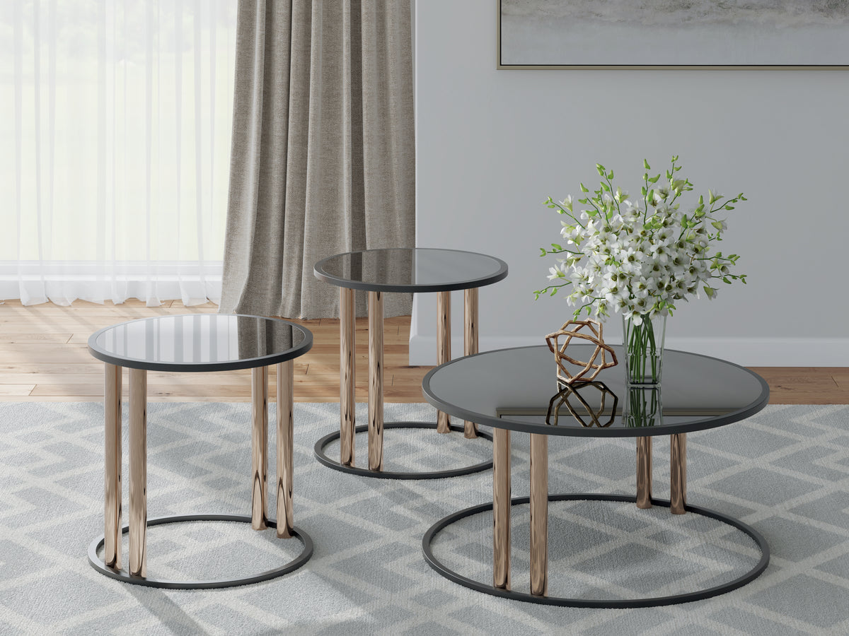 Fine Furniture & Decor - Ashley Furniture - Hannerly Table (Set of 3) - Occasional Table Set (3/CN) / Black/Gold Finish - T219-13