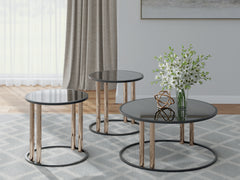 Fine Furniture & Decor - Ashley Furniture - Hannerly Table (Set of 3) - Occasional Table Set (3/CN) / Black/Gold Finish - T219-13