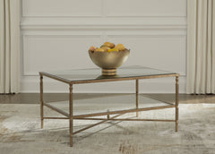 Fine Furniture & Decor - Ashley Furniture - Cloverty Coffee Table - Rectangular Cocktail Table / Aged Gold Finish - T440-1