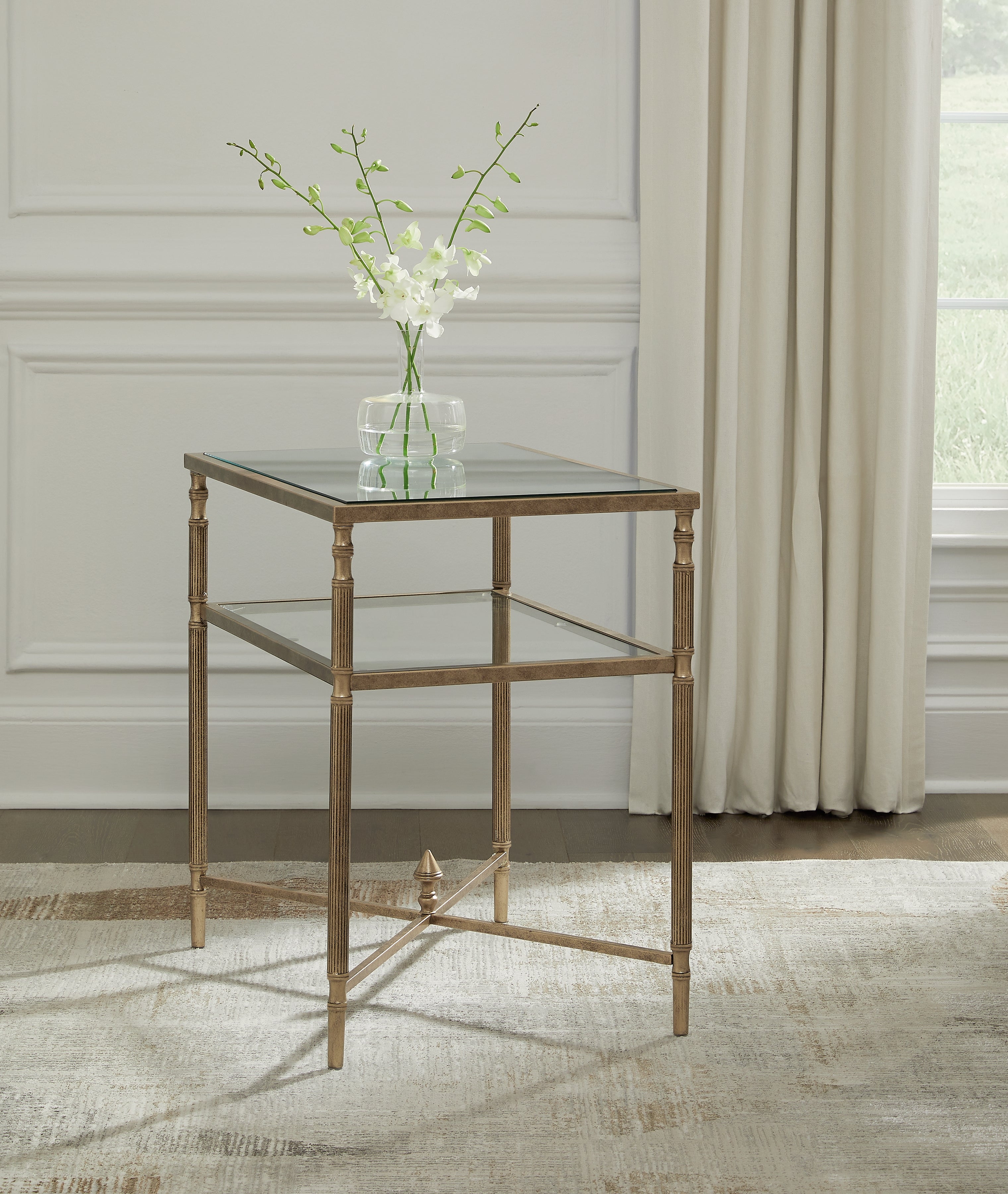 Fine Furniture & Decor - Ashley Furniture - Cloverty End Table - Rectangular End Table / Aged Gold Finish - T440-3