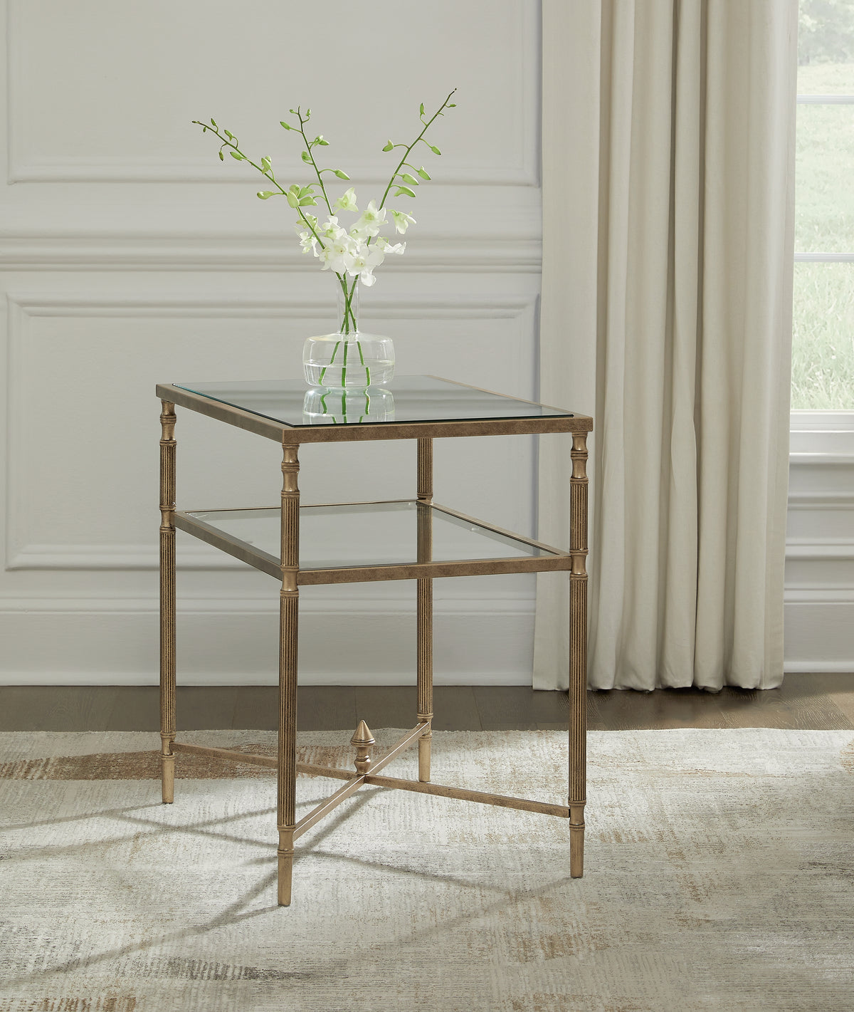 Fine Furniture & Decor - Ashley Furniture - Cloverty End Table - Rectangular End Table / Aged Gold Finish - T440-3
