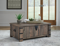 Fine Furniture & Decor - Ashley Furniture - Hollum Lift-Top Coffee Table - Lift Top Cocktail Table / Rustic Brown - T466-9