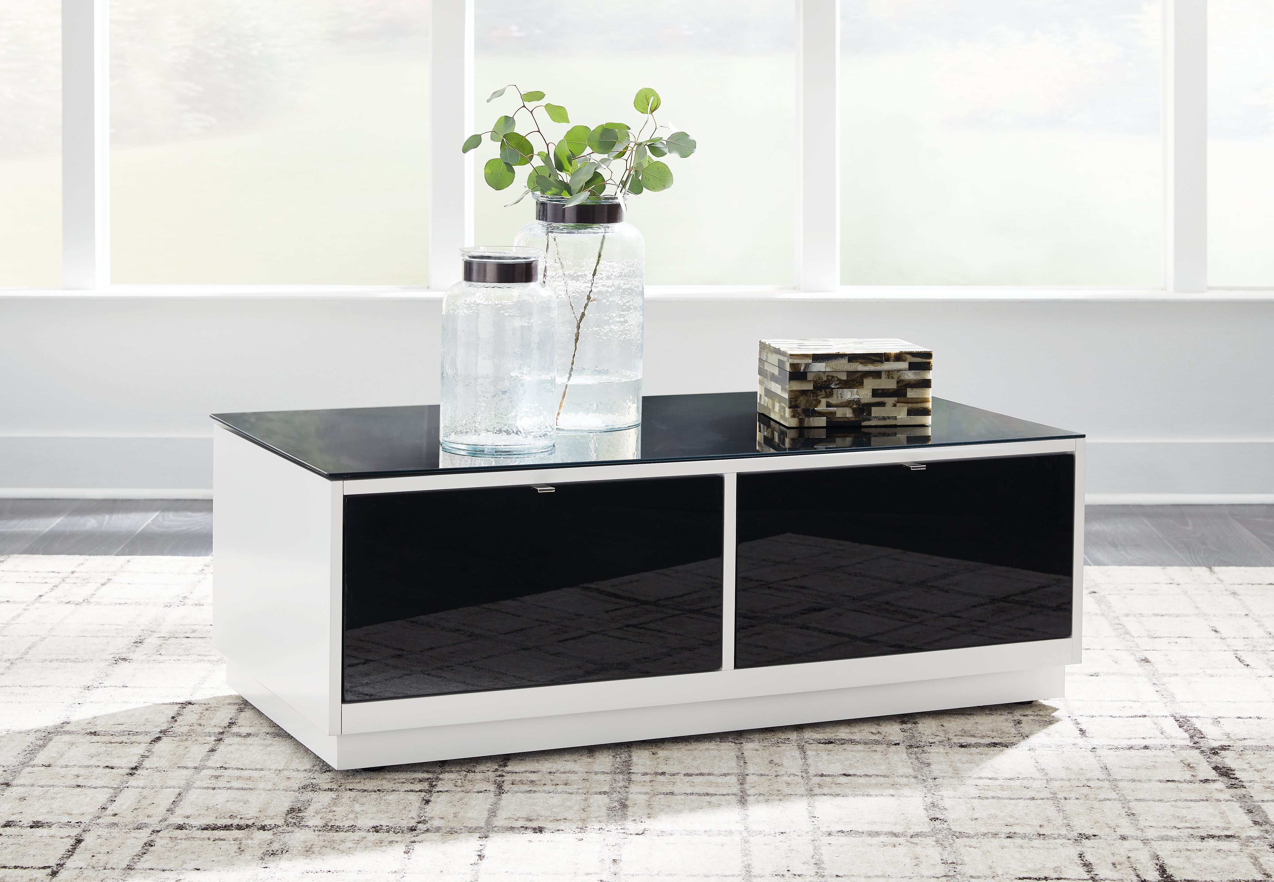 Fine Furniture & Decor - Ashley Furniture - Gardoni Coffee Table - Rectangular Cocktail Table / White/Black - T756-1