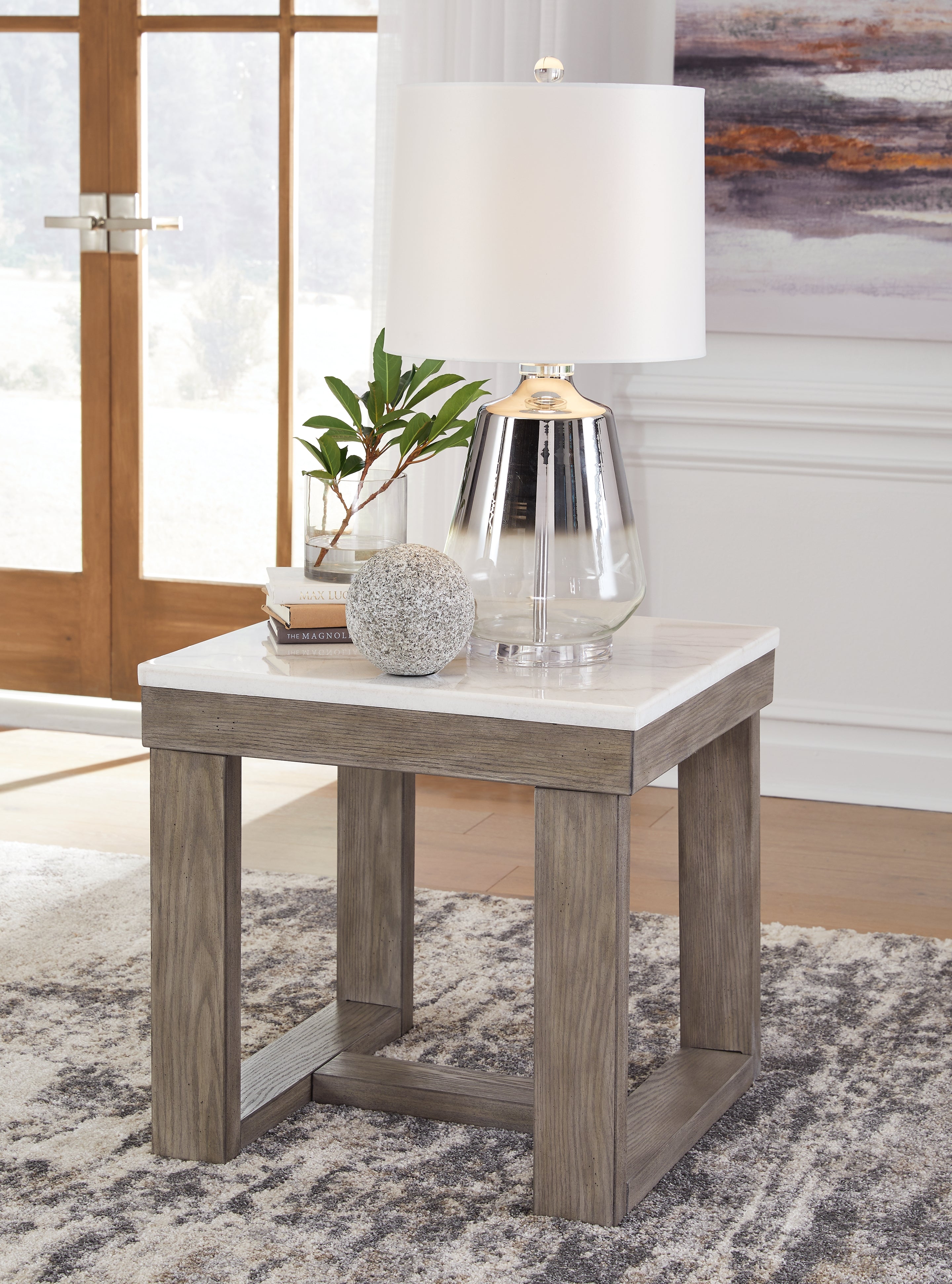 Fine Furniture & Decor - Ashley Furniture - Loyaska End Table - Rectangular End Table / Grayish Brown/White - T854-3