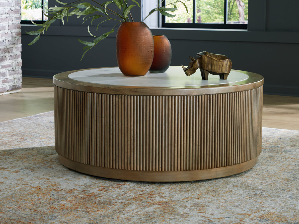 Fine Furniture & Decor - Ashley Furniture - Camdill Coffee Table - Round Cocktail Table / Light Brown/White - T808-8