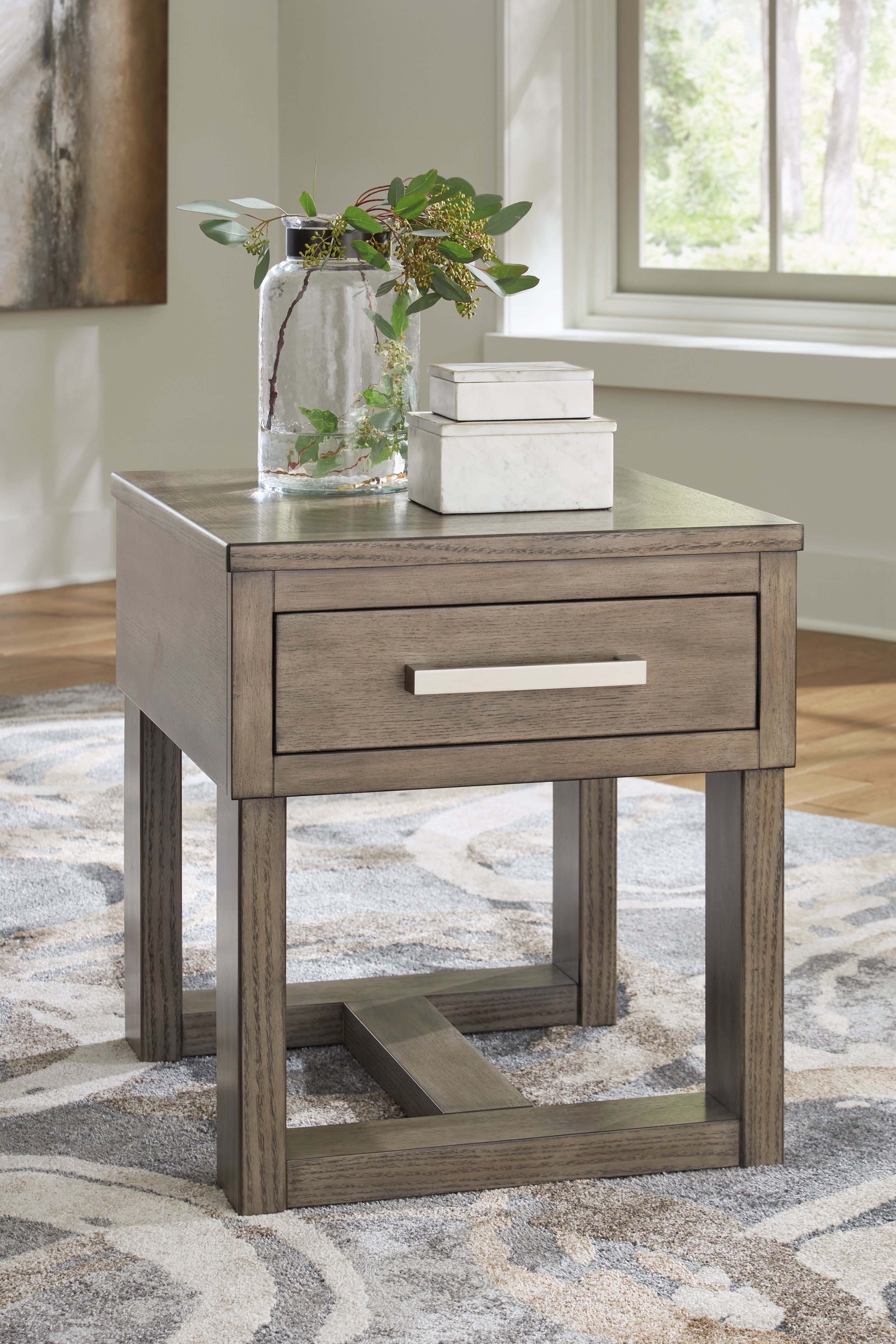 Fine Furniture & Decor - Ashley Furniture - Loyaska End Table - Rectangular End Table / Grayish Brown/White - T854-3