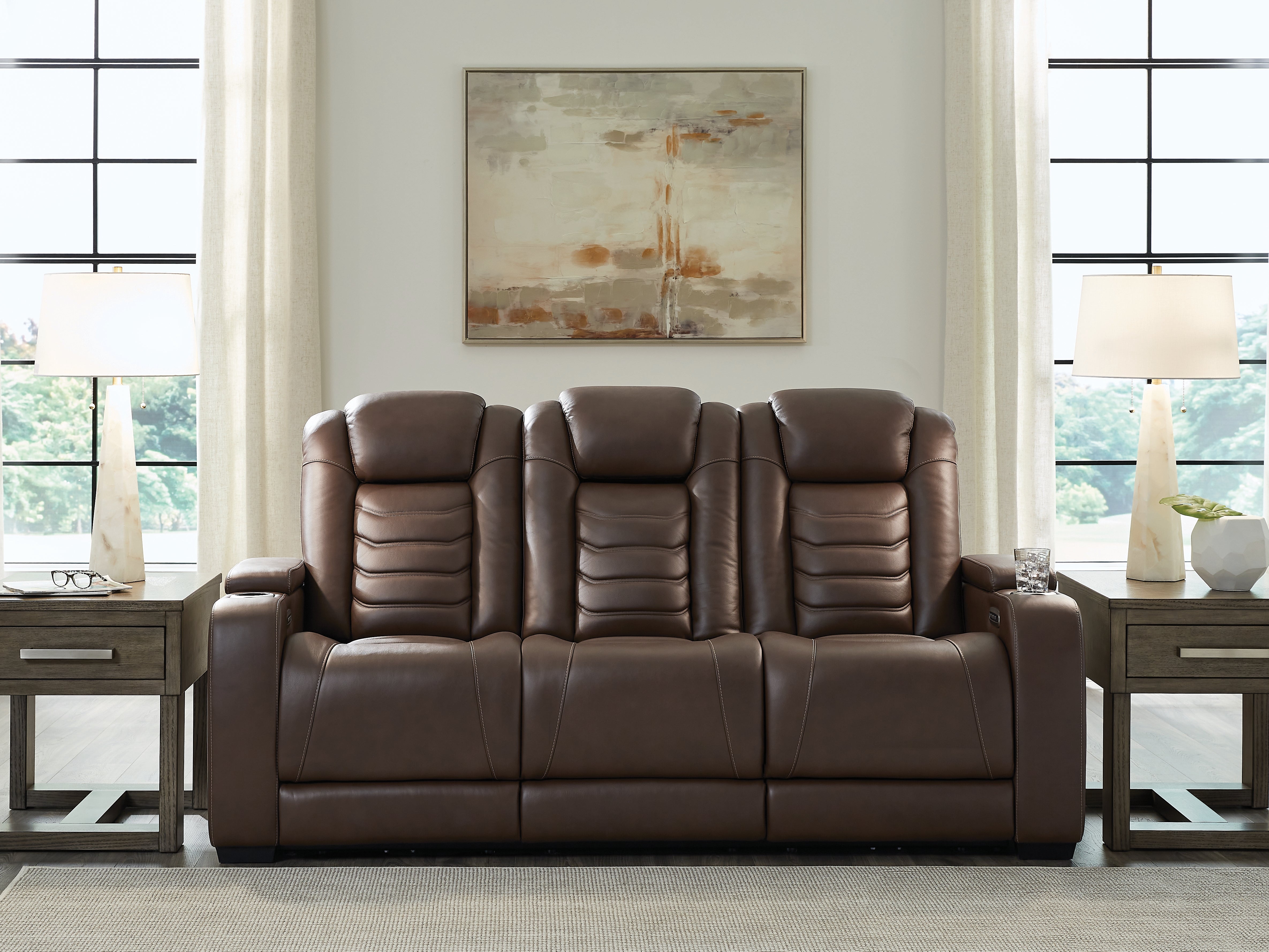 Fine Furniture & Decor - Ashley Furniture - High Impact Living Room - PWR REC Sofa with ADJ Headrest / Tobacco - U1060115