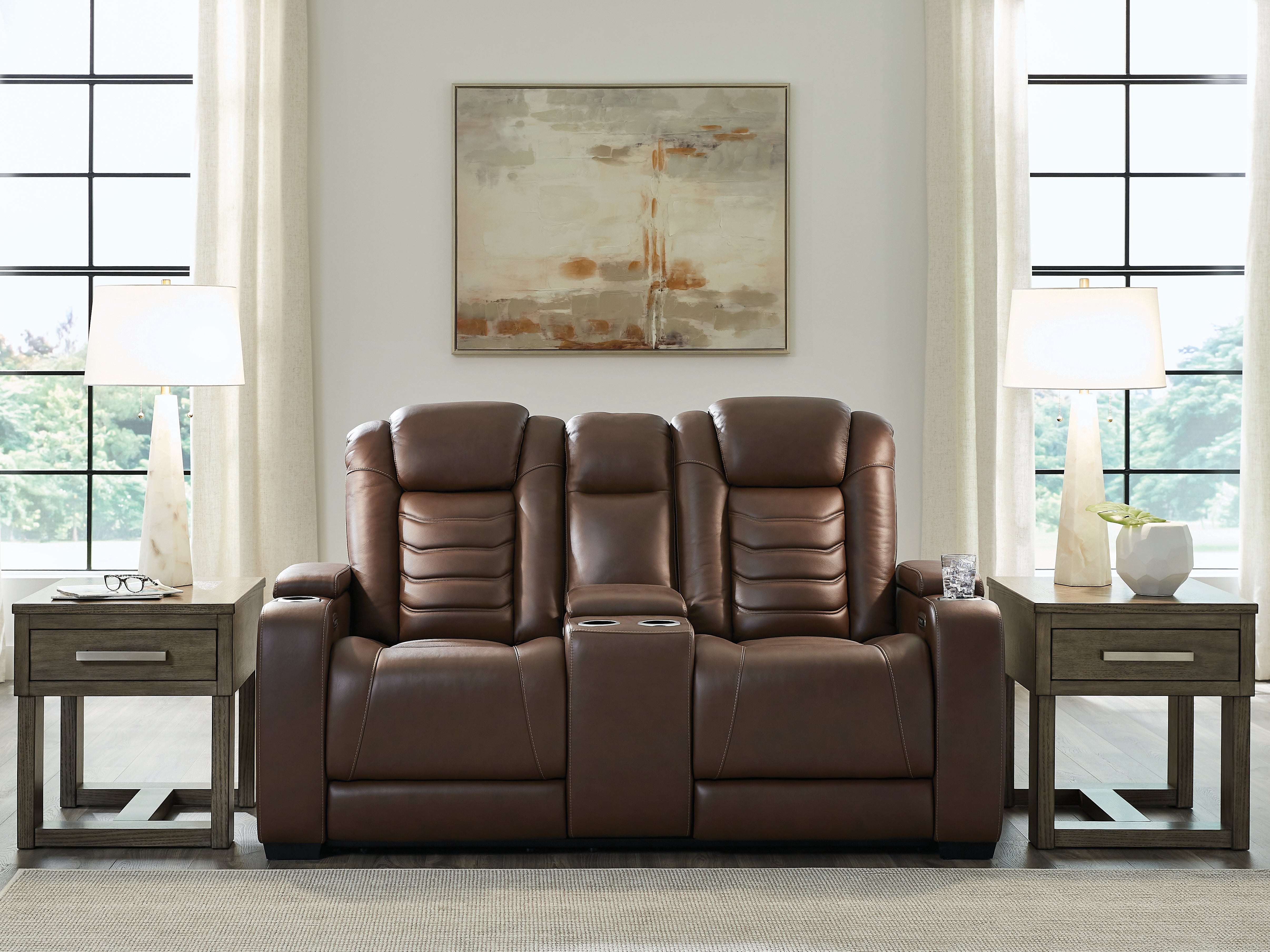 Fine Furniture & Decor - Ashley Furniture - High Impact Living Room - PWR REC Loveseat/CON/ADJ HDRST / Tobacco - U1060118