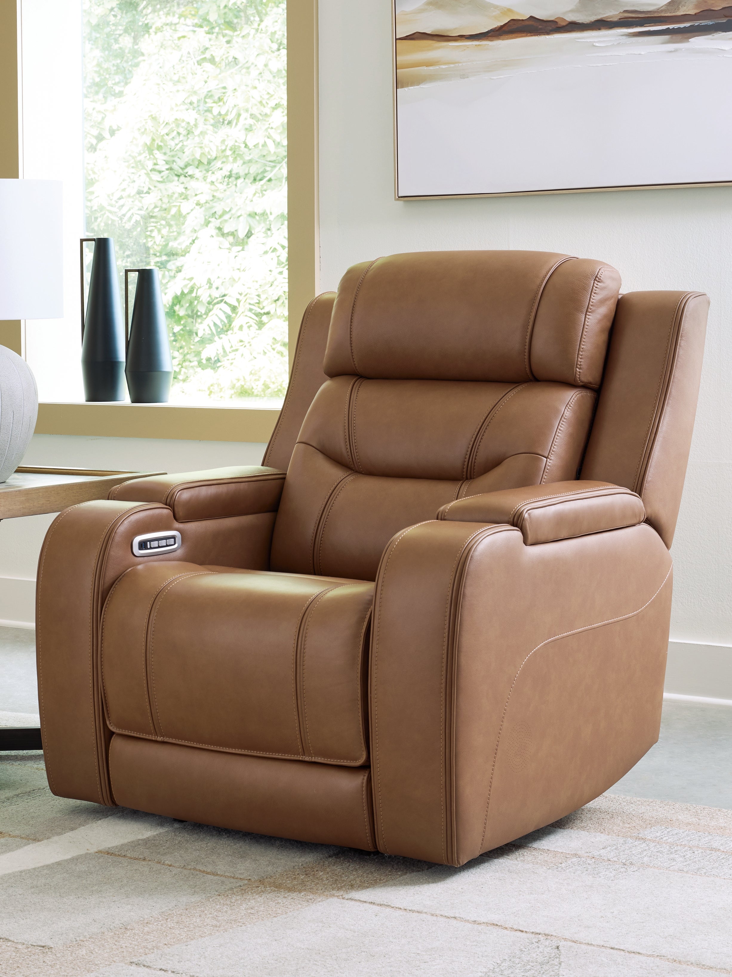 Fine Furniture & Decor - Ashley Furniture - Knightington Living Room - Power Recliner w/Audio Seating / Caramel - PCU1160013A
