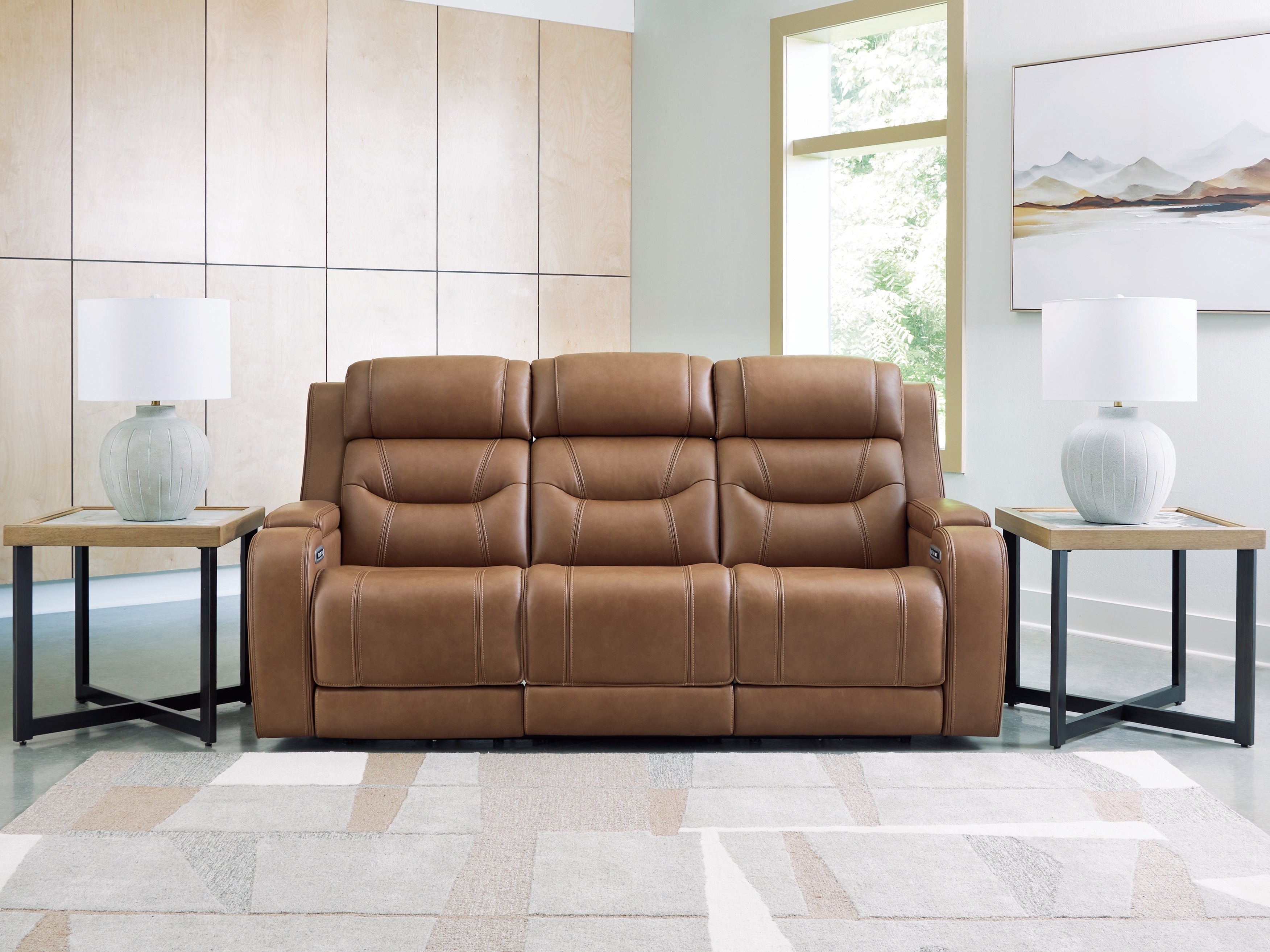Fine Furniture & Decor - Ashley Furniture - Knightington Living Room - PWR REC Sofa w/Audio Seating / Caramel - PCU1160015A