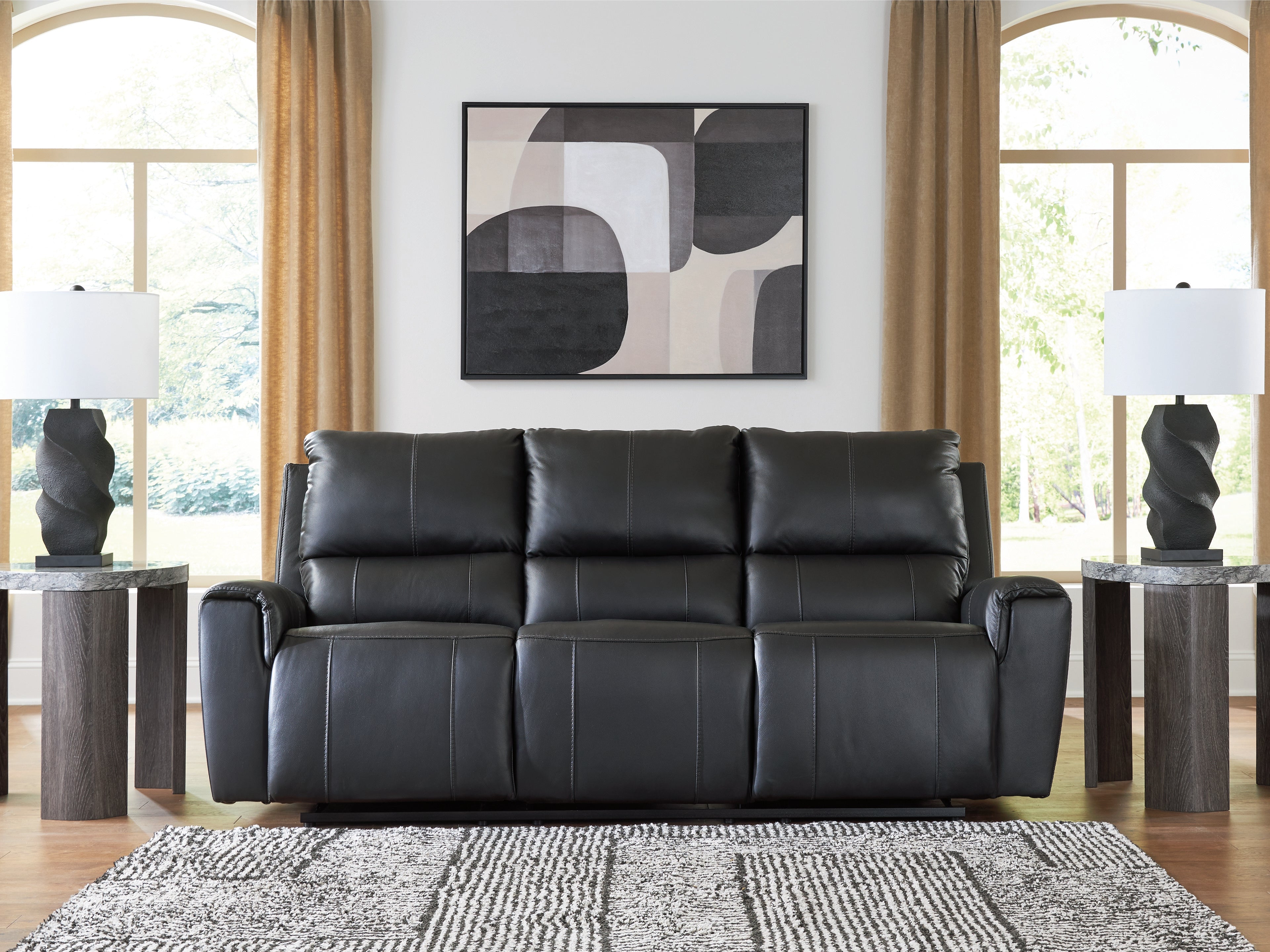 Fine Furniture & Decor - Ashley Furniture - Glossmore Living Room - Reclining Sofa / Black - PCU1170088
