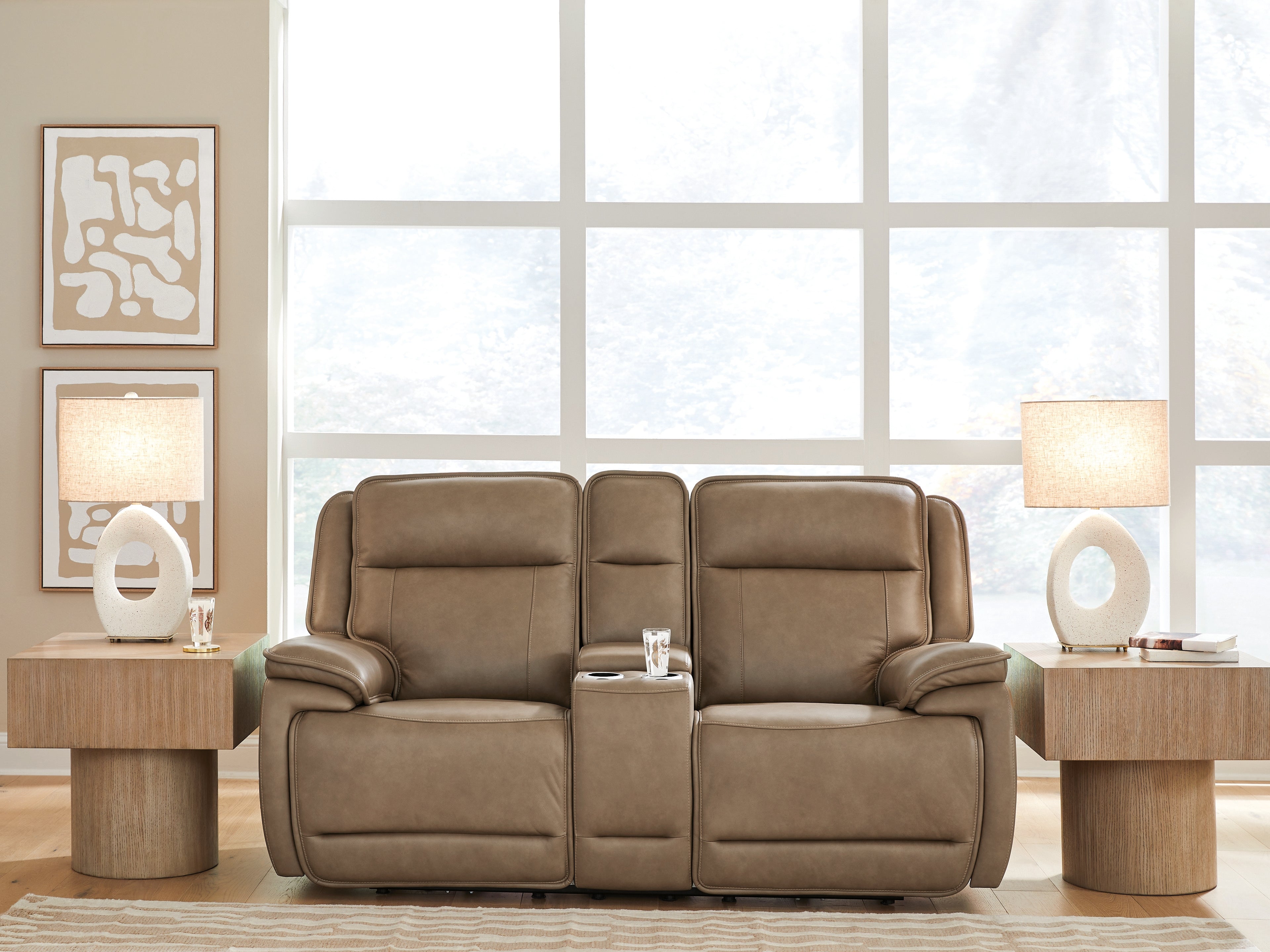 Fine Furniture & Decor - Ashley Furniture - Glencroft Living Room - PWR REC Loveseat/CON/ADJ HDRST / Sahara - PCU1240018