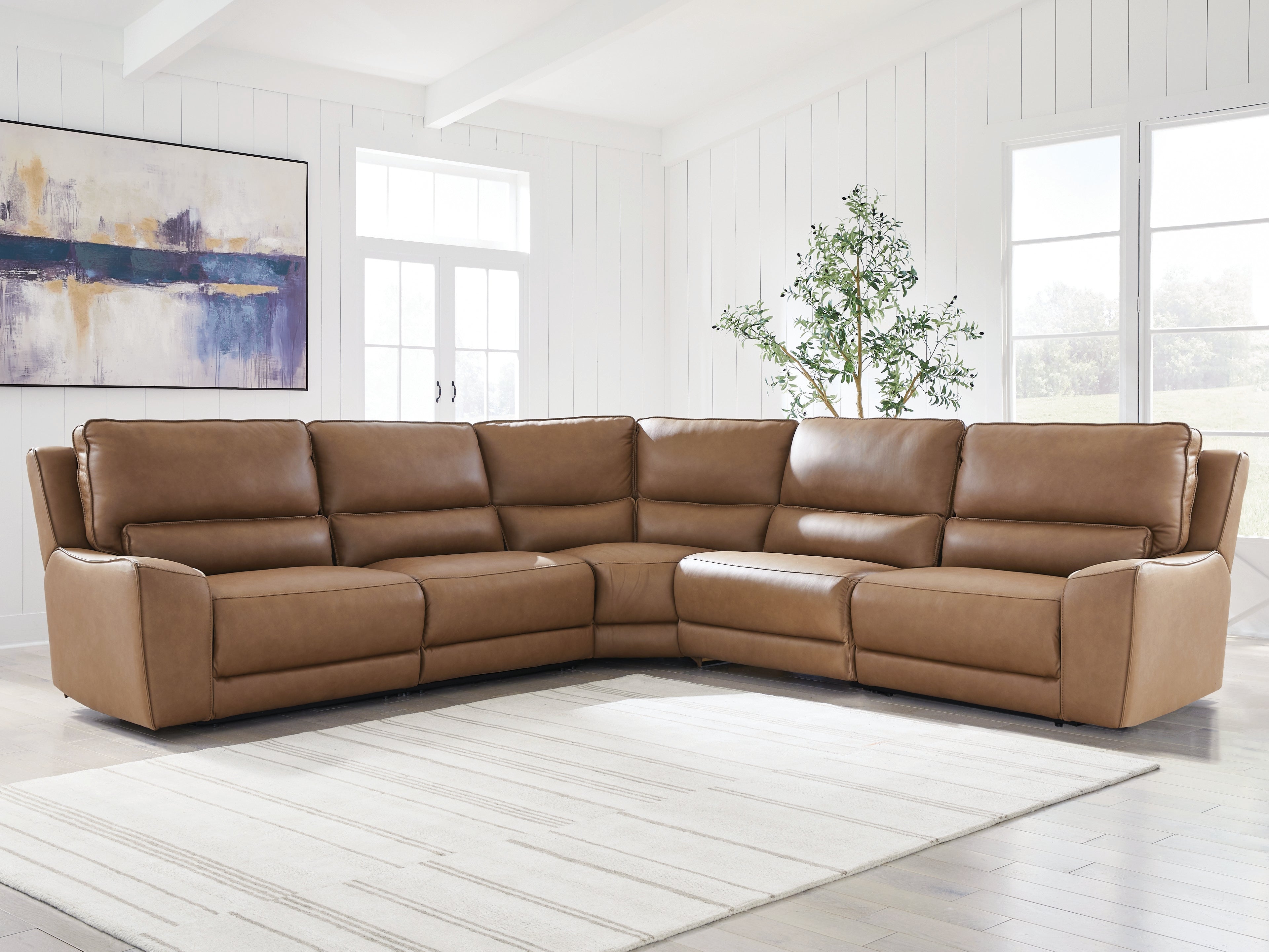 Fine Furniture & Decor - Ashley Furniture - DeepWakes Sectional - 5-Piece Power Reclining Sectional / Caramel - PCU62606S8