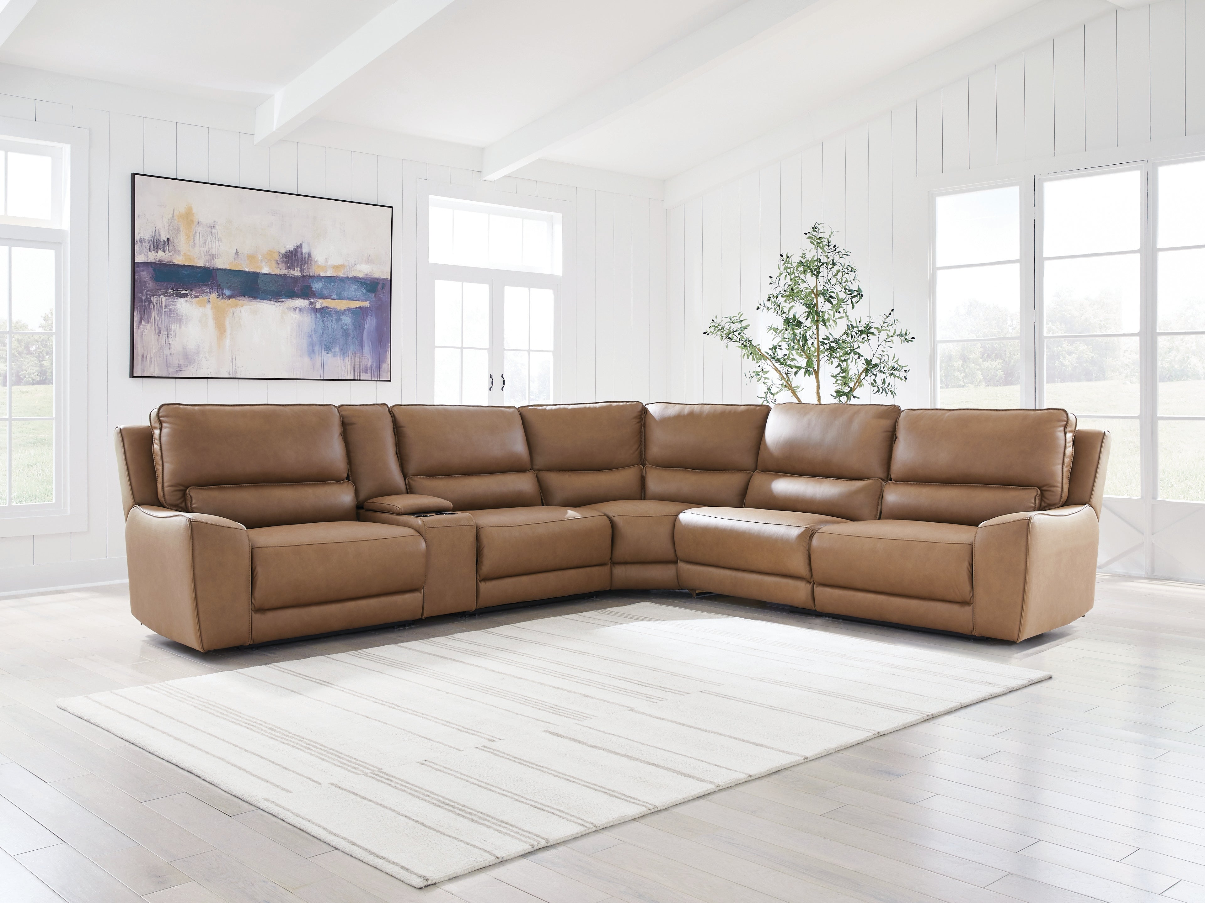 Fine Furniture & Decor - Ashley Furniture - DeepWakes Sectional - 6-Piece Reclining Sectional with Storage Console / Caramel - PCU62606S36