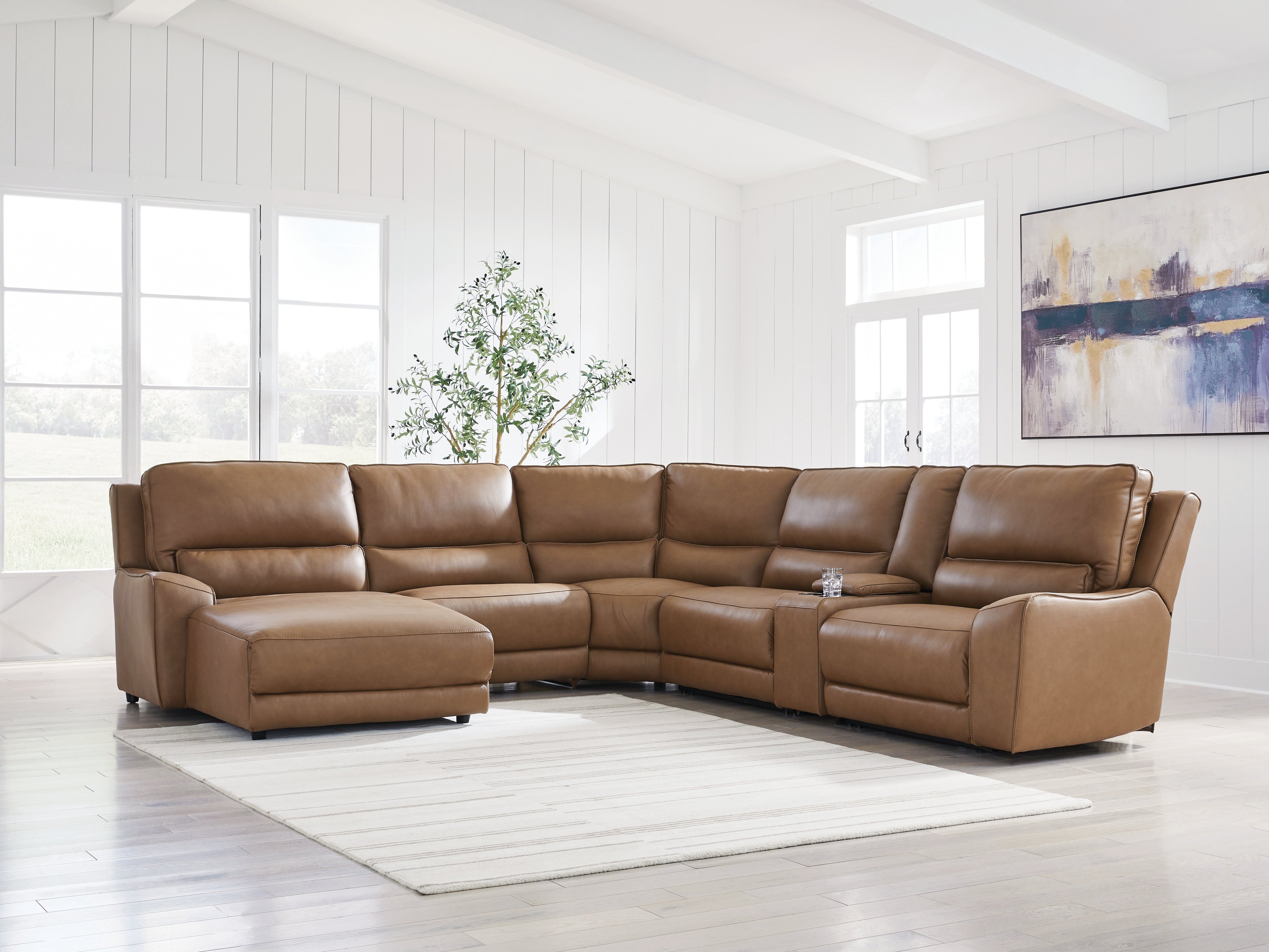 Fine Furniture & Decor - Ashley Furniture - DeepWakes Sectional - 6-Piece Power Reclining Sectional with Chaise / Caramel - PCU62606S19